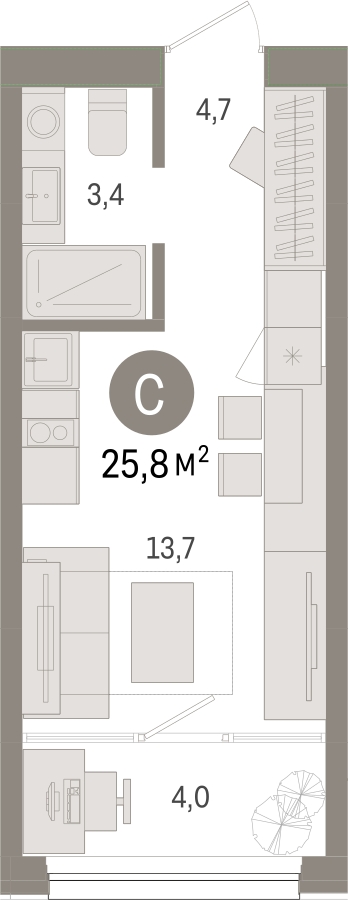 1-комнатная квартира в ЖК Деснаречье на 11 этаже в 4 секции. Сдача в 1 кв. 2026 г.