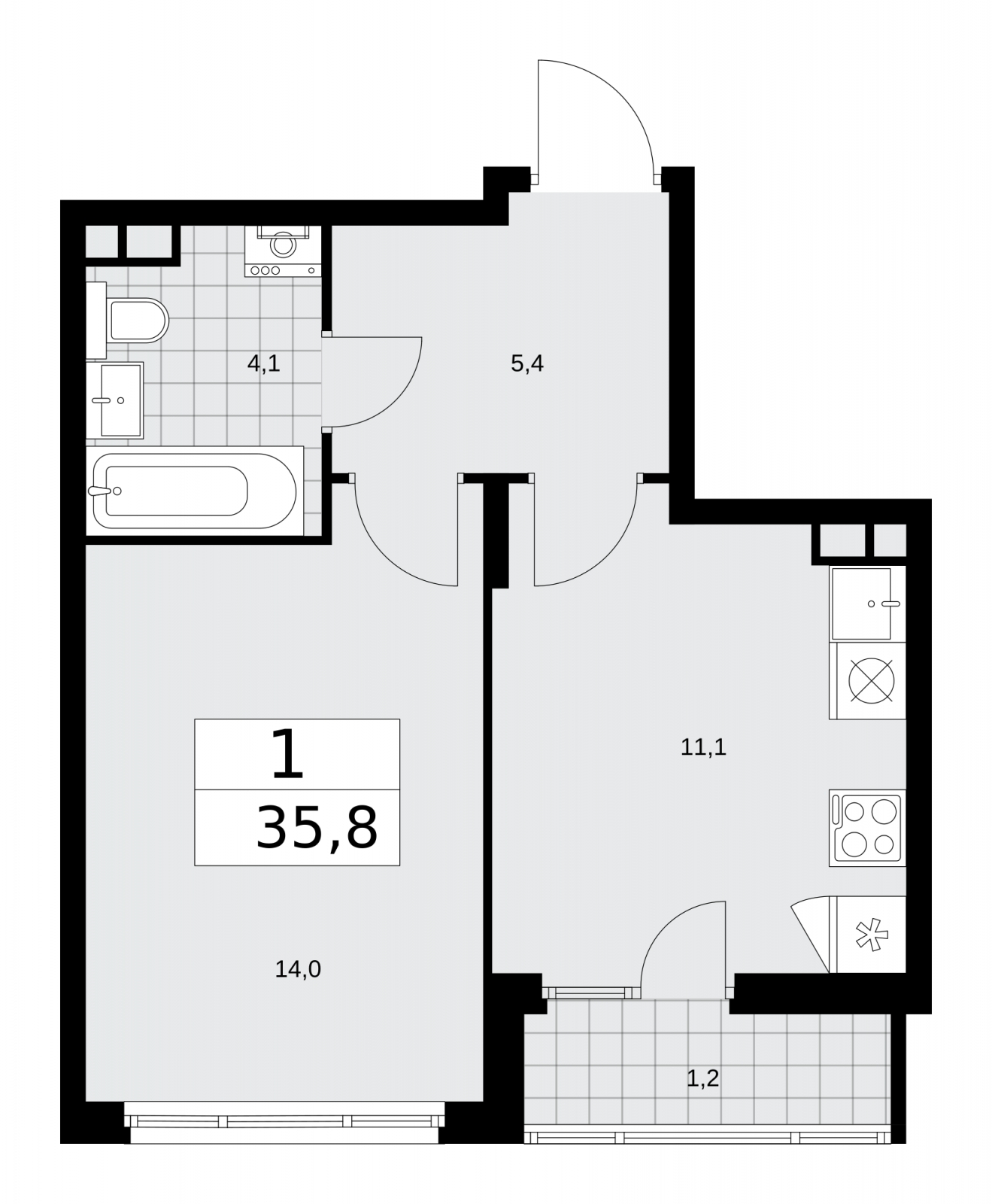 1-комнатная квартира (Студия) в ЖК Деснаречье на 7 этаже в 5 секции. Сдача в 1 кв. 2026 г.