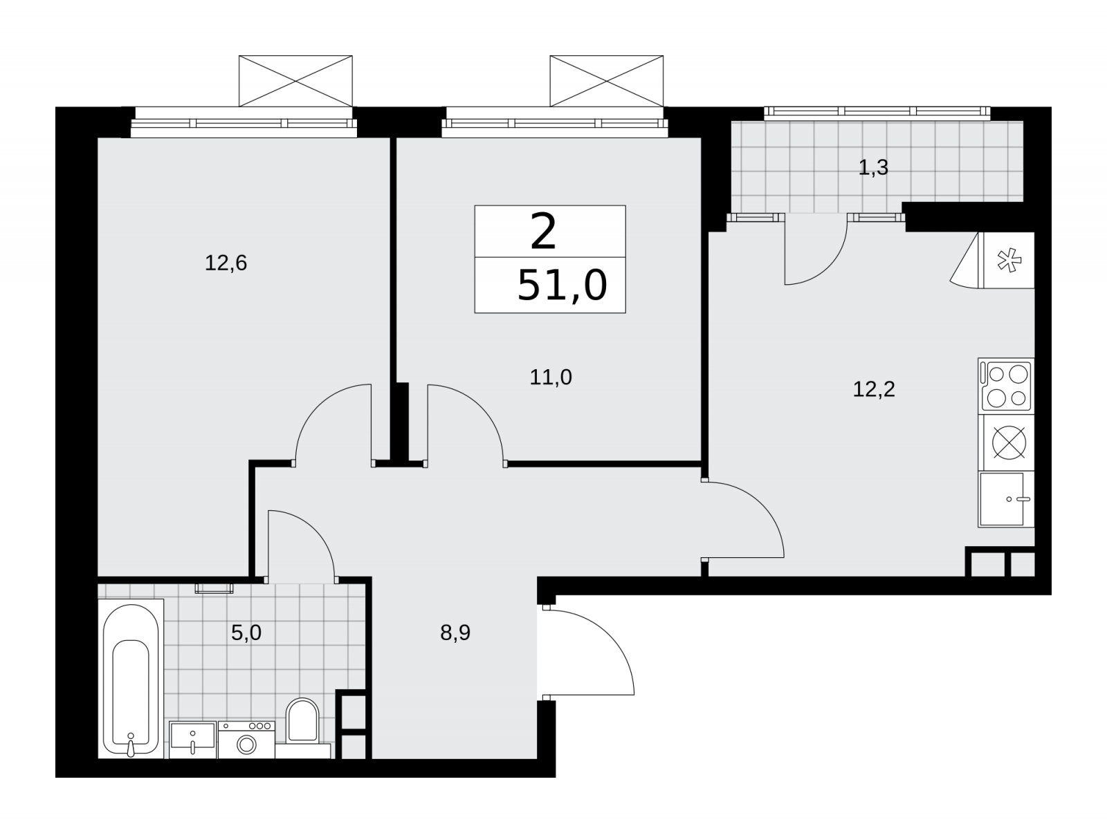 2-комнатная квартира в ЖК Интеллигент на 22 этаже в 1 секции. Сдача в 2 кв. 2024 г.
