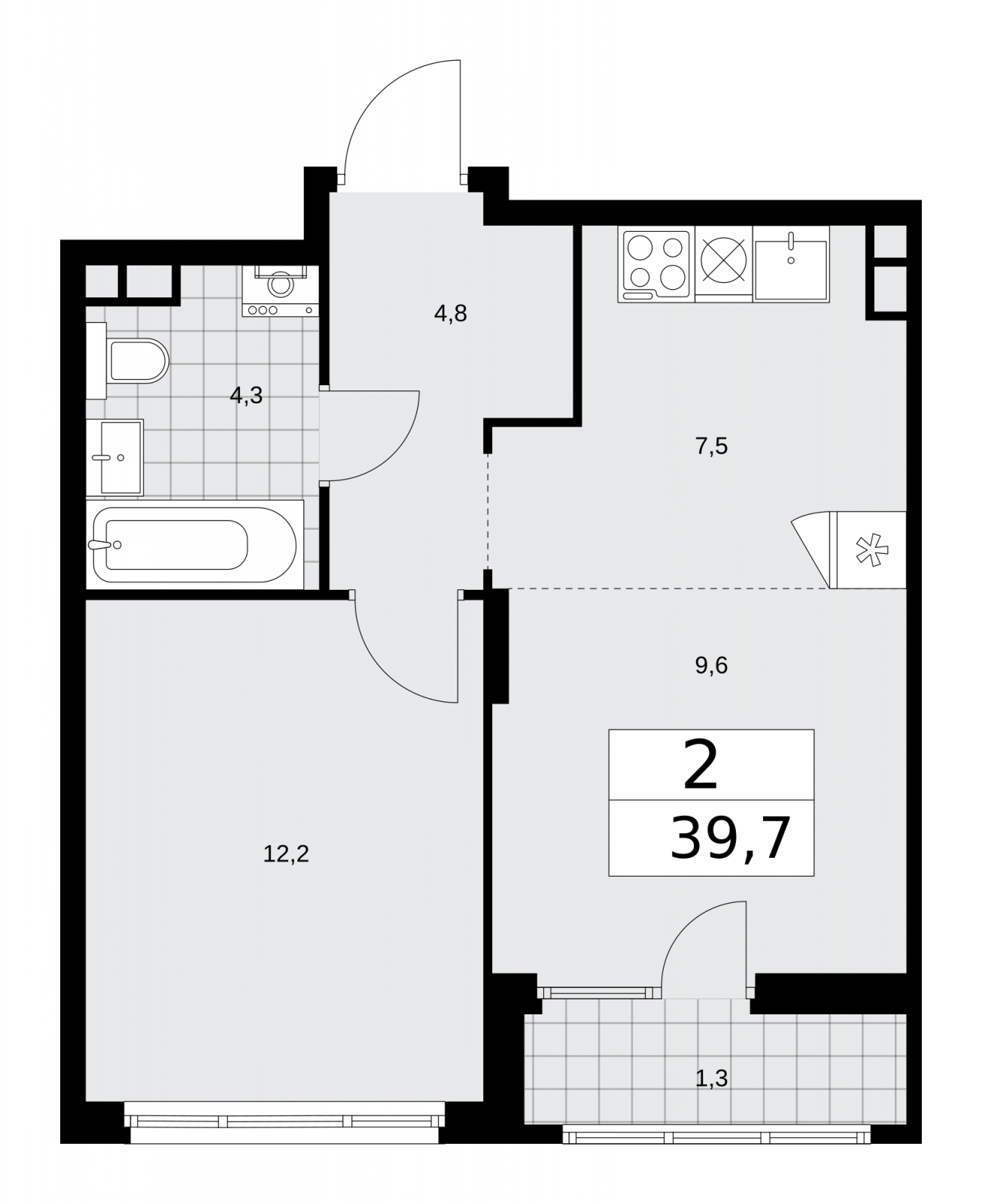 1-комнатная квартира (Студия) в ЖК Деснаречье на 8 этаже в 5 секции. Сдача в 1 кв. 2026 г.