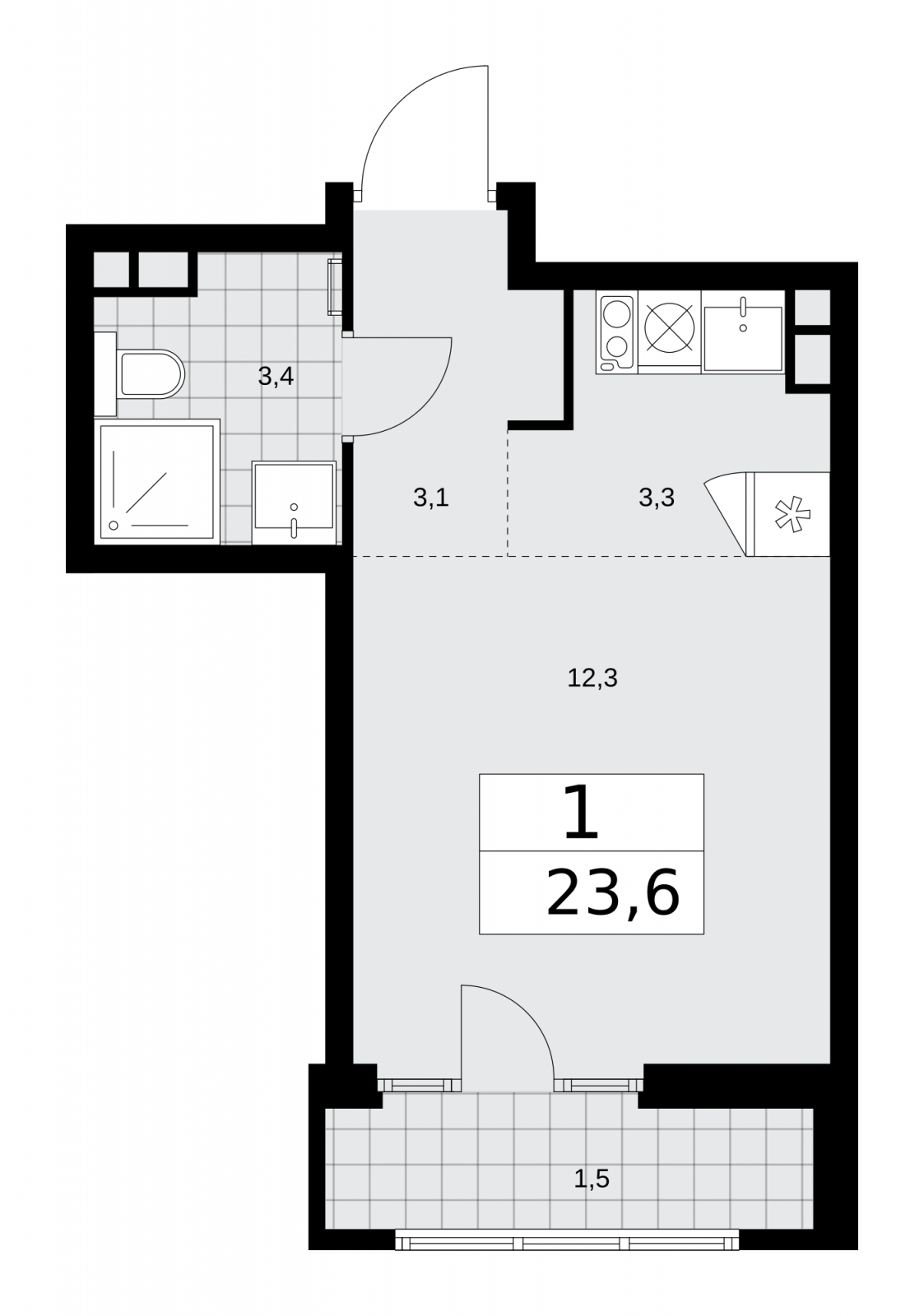 3-комнатная квартира в ЖК Преображенская площадь на 14 этаже в 1 секции. Сдача в 3 кв. 2024 г.