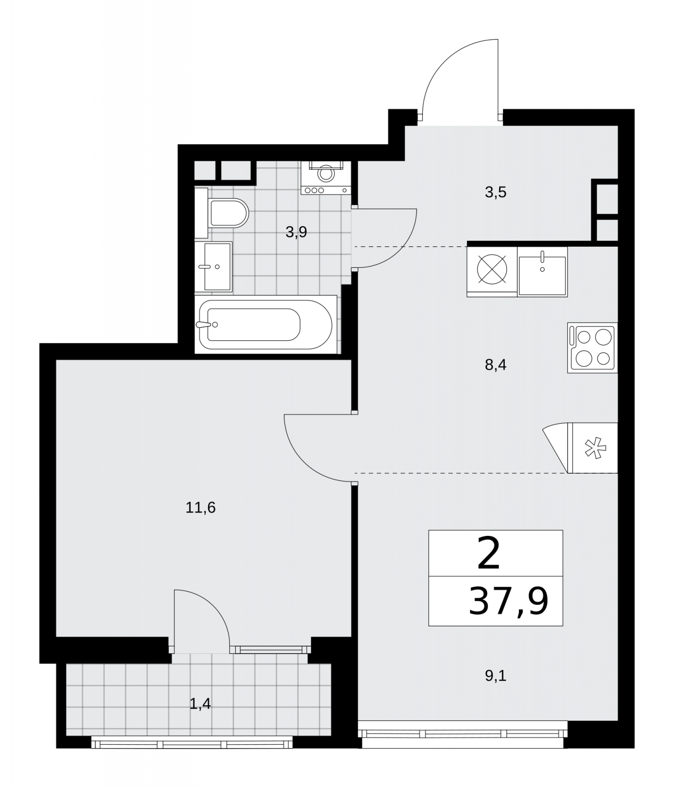 2-комнатная квартира с отделкой в ЖК Eniteo на 17 этаже в 1 секции. Дом сдан.