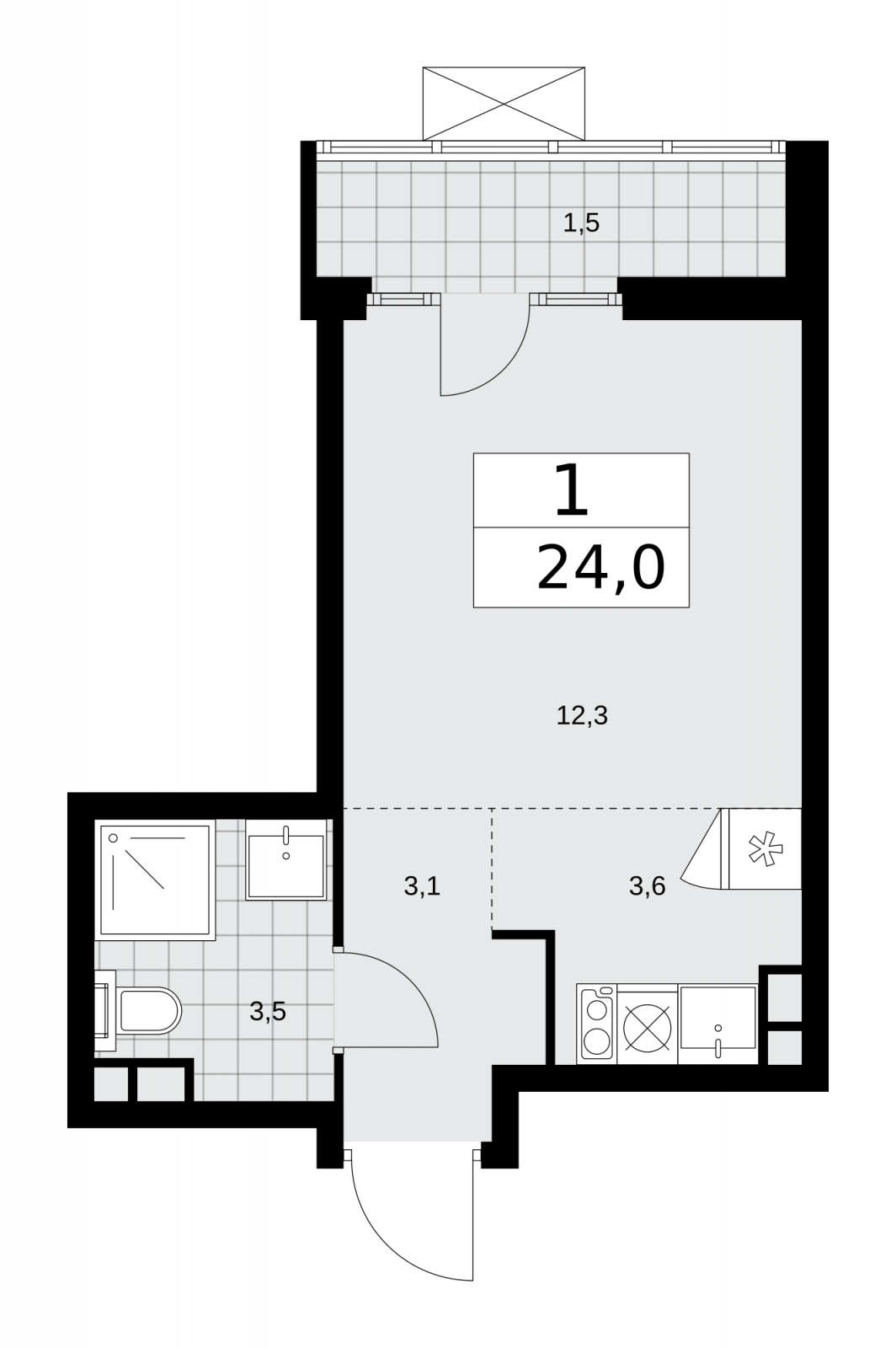 3-комнатная квартира в ЖК Преображенская площадь на 17 этаже в 1 секции. Сдача в 3 кв. 2025 г.