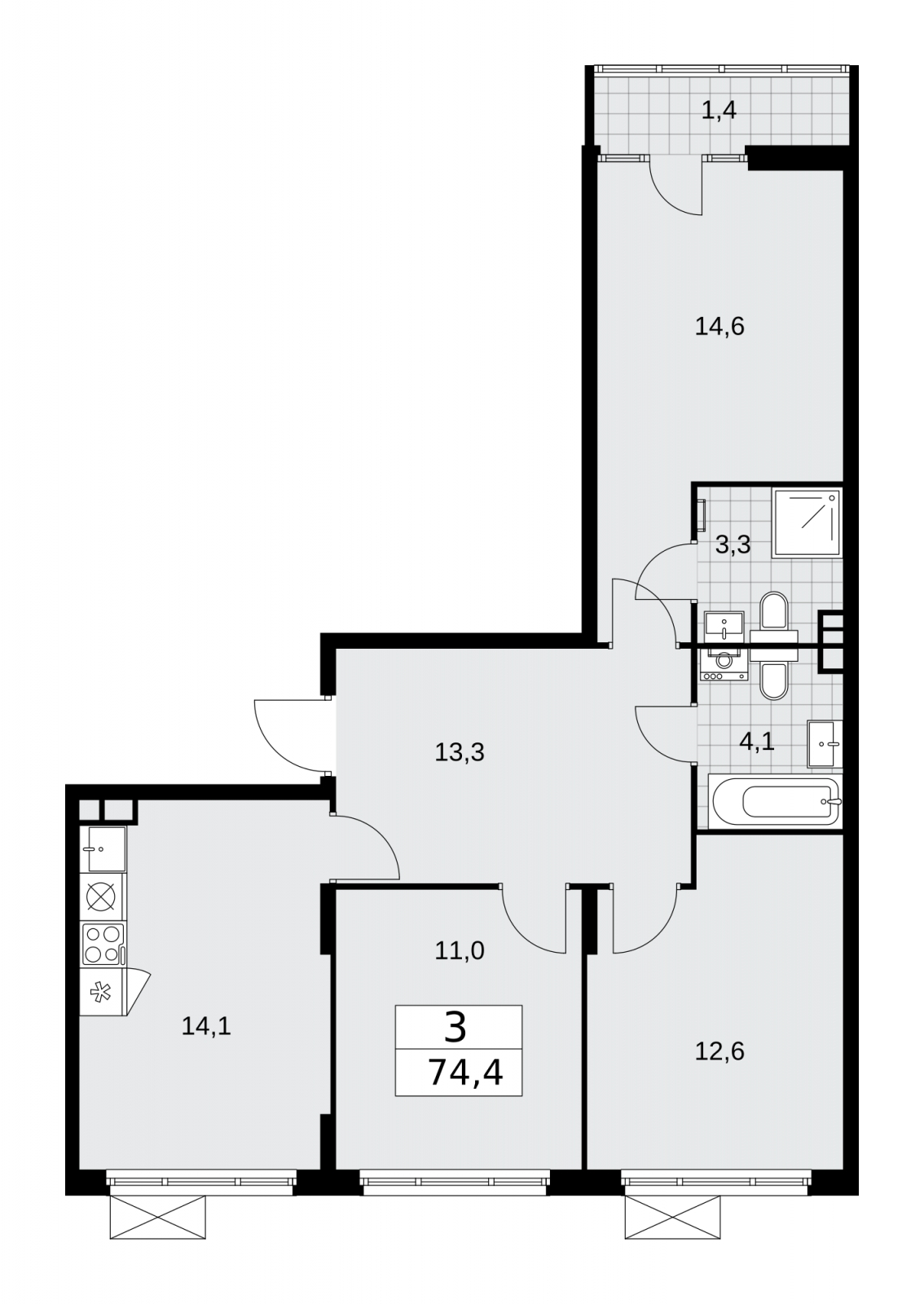 3-комнатная квартира в ЖК Eniteo на 22 этаже в 1 секции. Дом сдан.