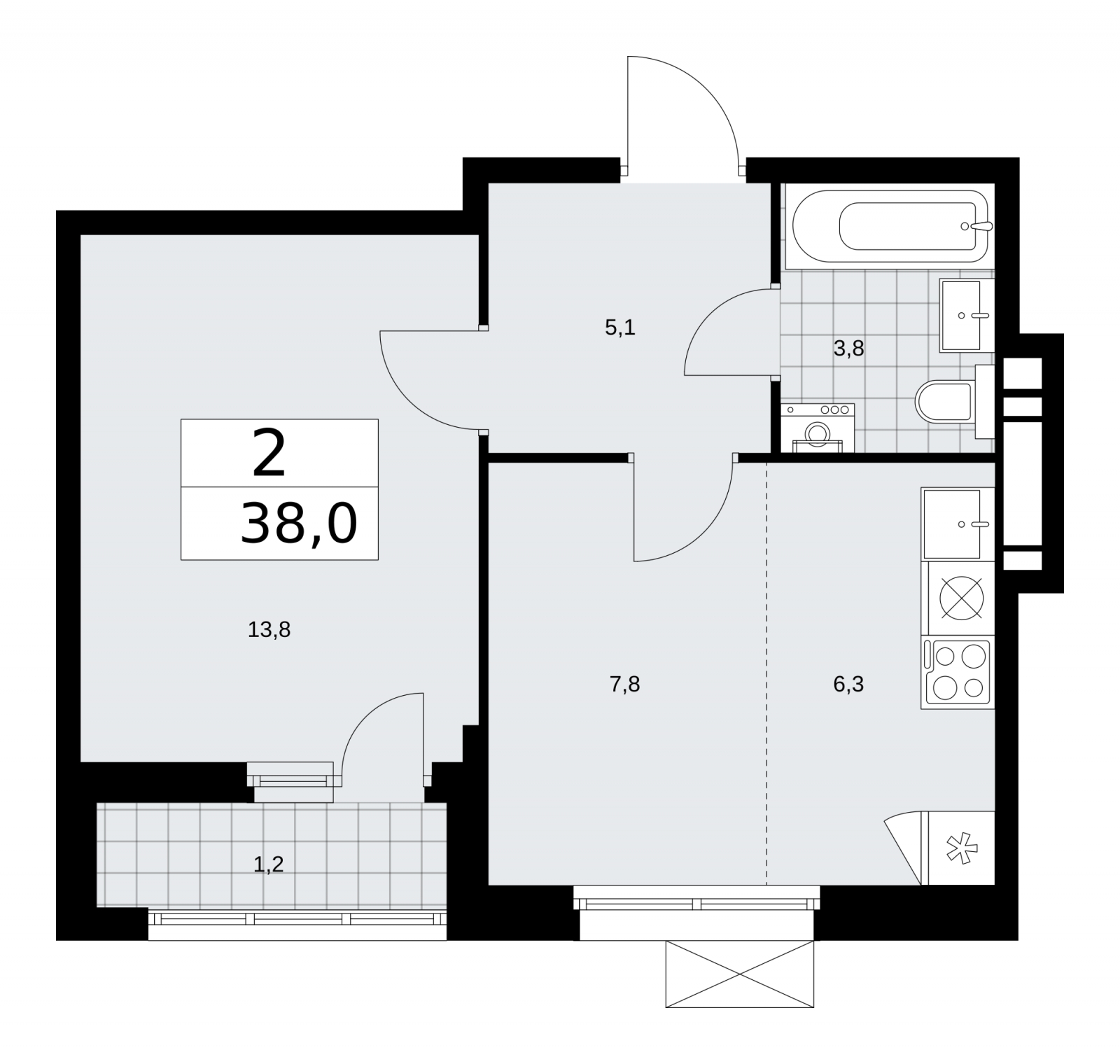 2-комнатная квартира в ЖК Скандинавия на 10 этаже в 3 секции. Сдача в 2 кв. 2026 г.