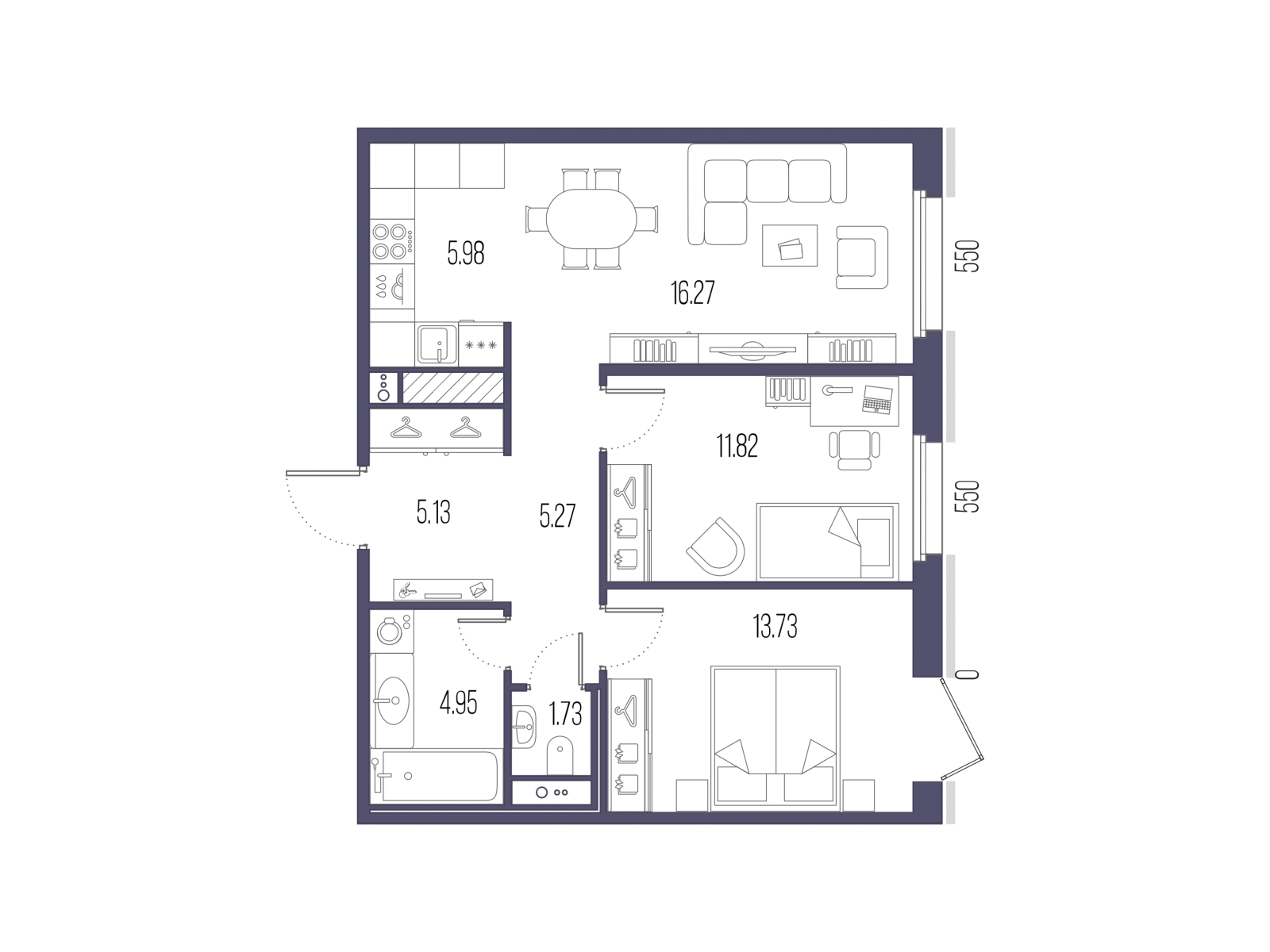 3-комнатная квартира с отделкой в ЖК Сампсониевский 32 на 7 этаже в 3 секции. Сдача в 4 кв. 2026 г.