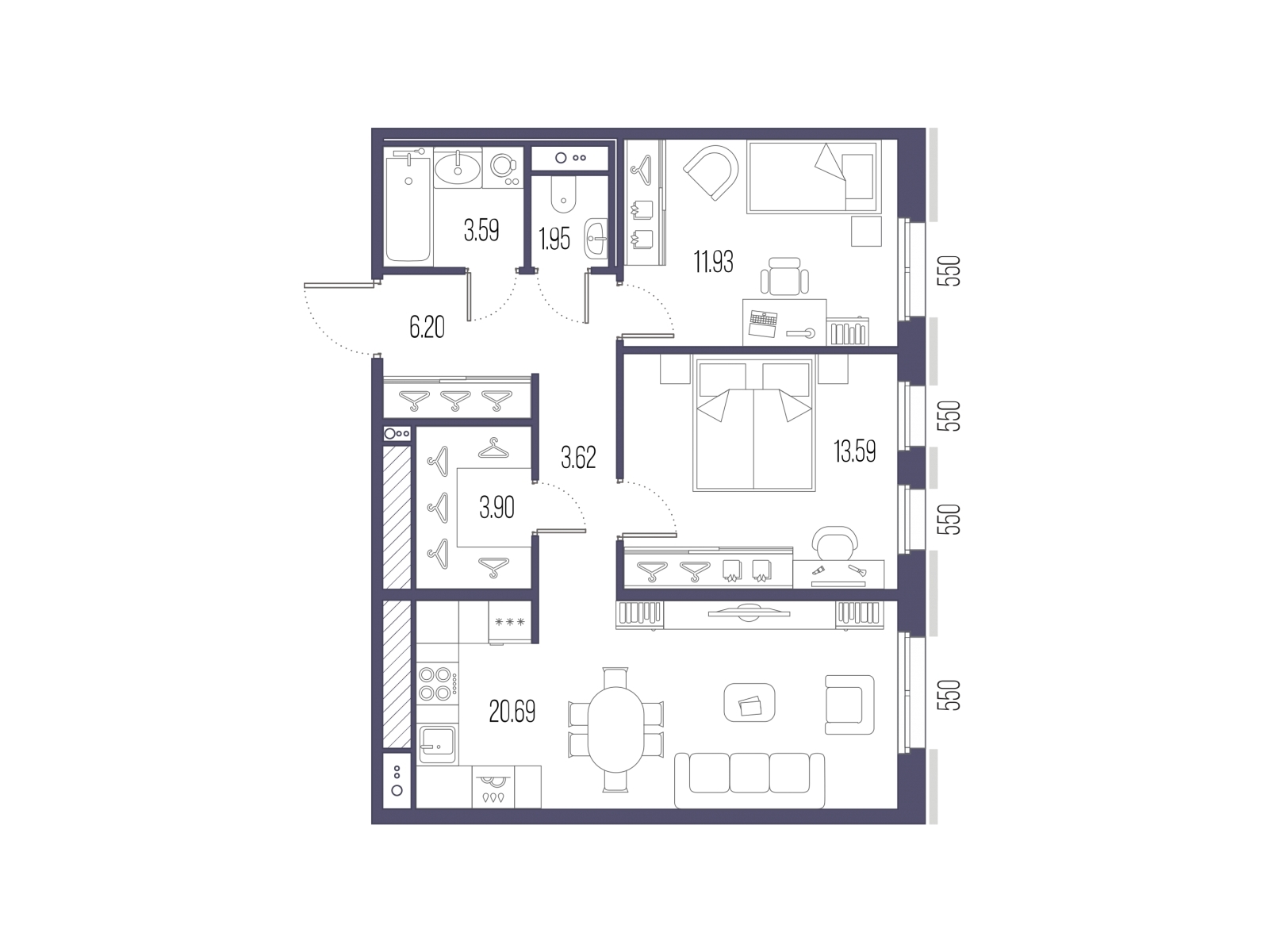 3-комнатная квартира с отделкой в ЖК Сампсониевский 32 на 9 этаже в 3 секции. Сдача в 4 кв. 2026 г.