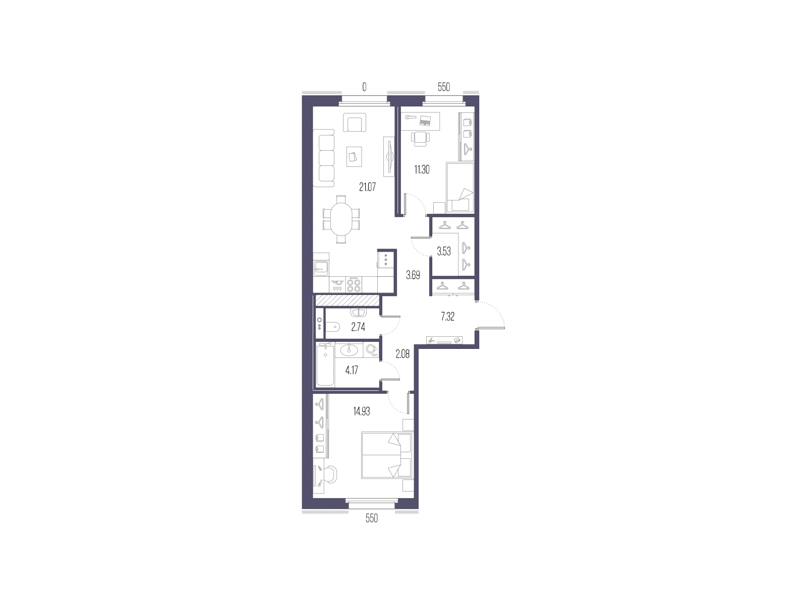 3-комнатная квартира с отделкой в ЖК Сампсониевский 32 на 3 этаже в 5 секции. Сдача в 4 кв. 2026 г.