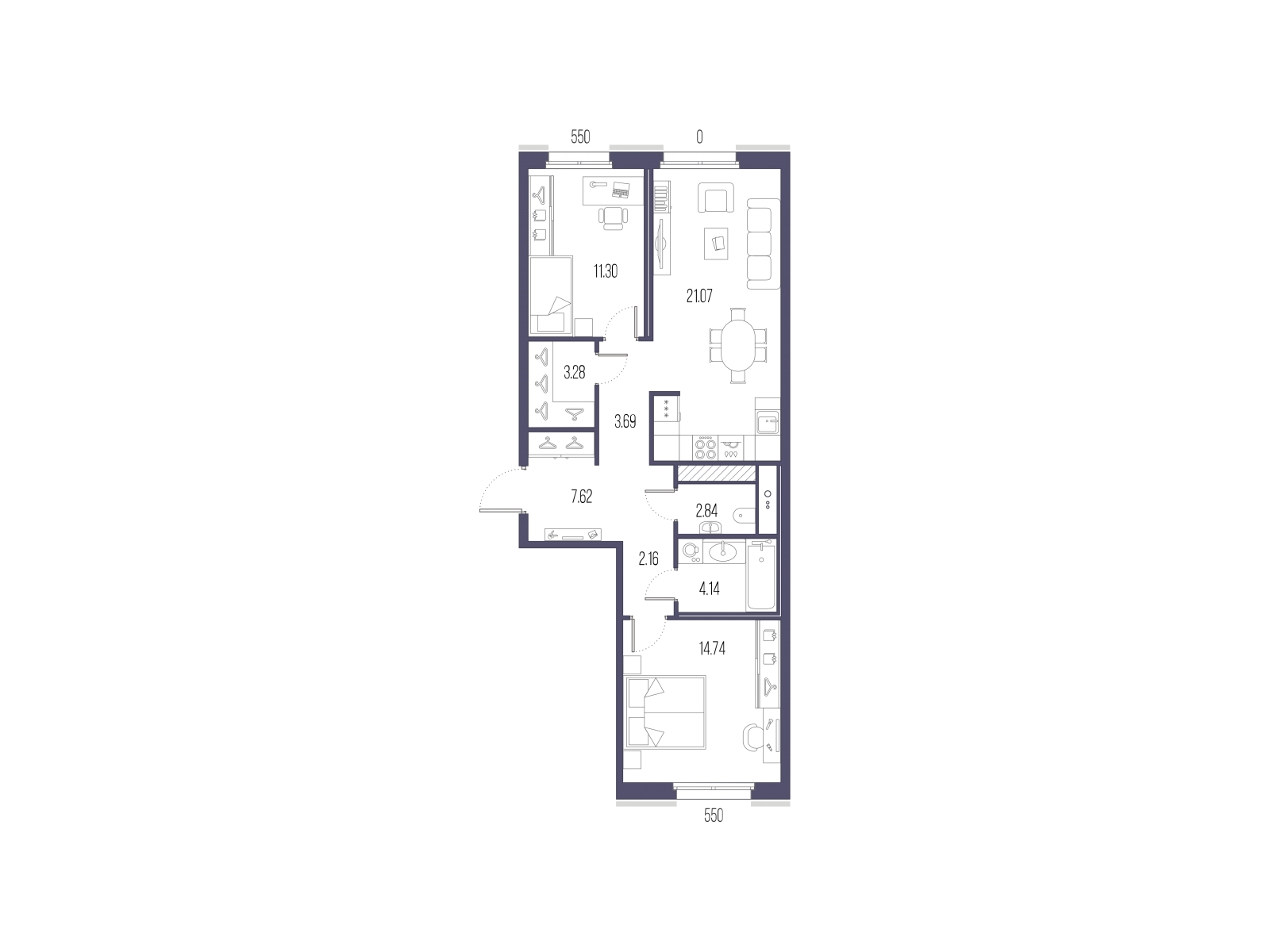 3-комнатная квартира в ЖК Преображенская площадь на 8 этаже в 1 секции. Сдача в 3 кв. 2024 г.