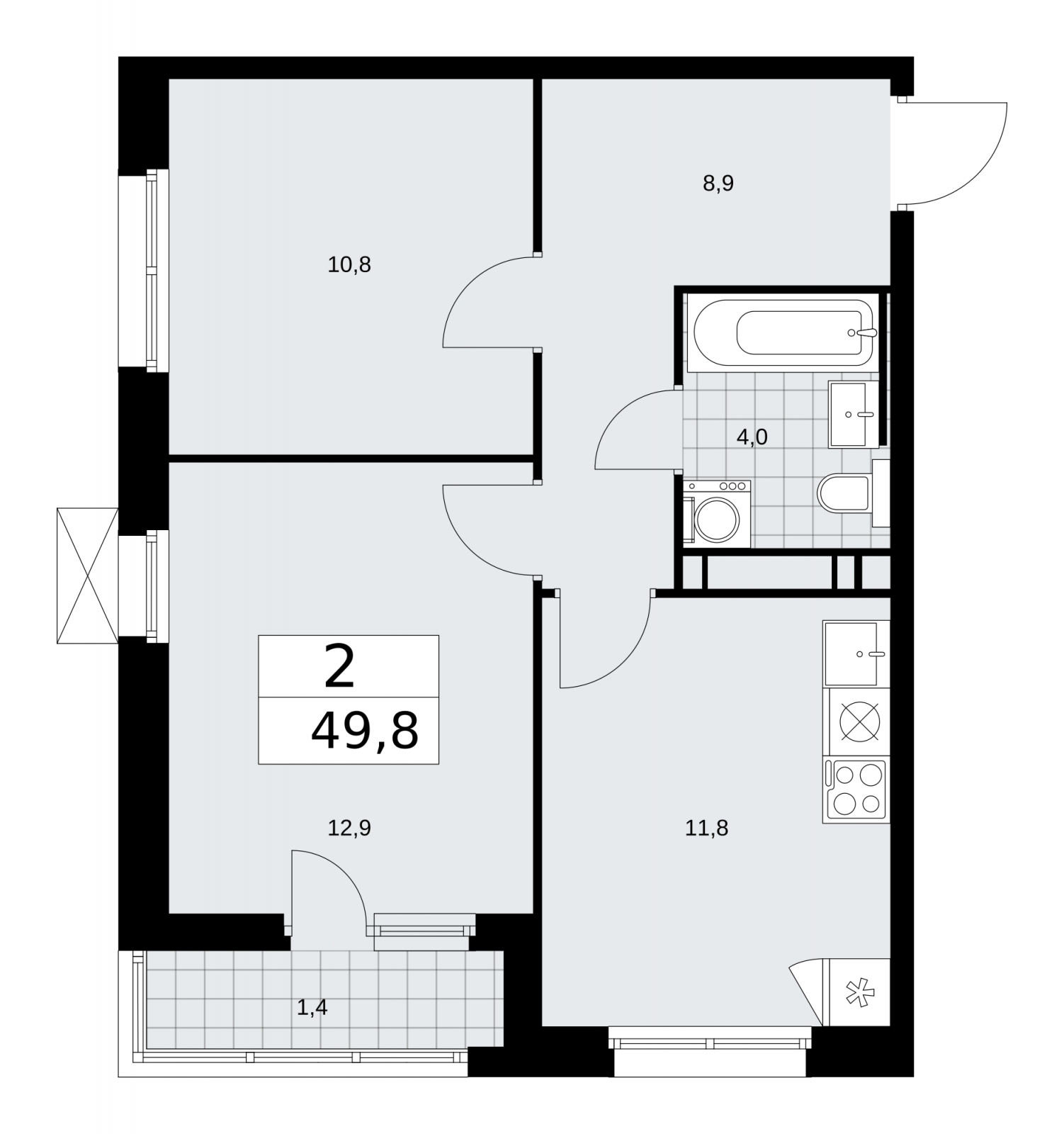 2-комнатная квартира в ЖК Скандинавия на 14 этаже в 3 секции. Сдача в 2 кв. 2026 г.