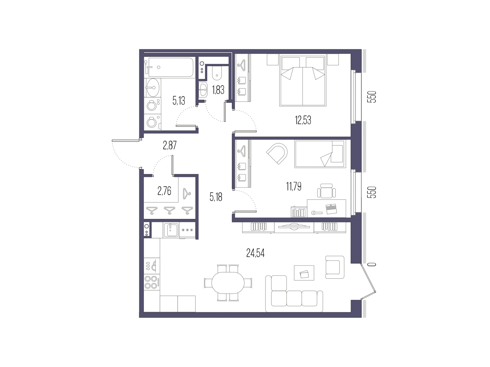 3-комнатная квартира с отделкой в ЖК Сампсониевский 32 на 7 этаже в 9 секции. Сдача в 4 кв. 2026 г.