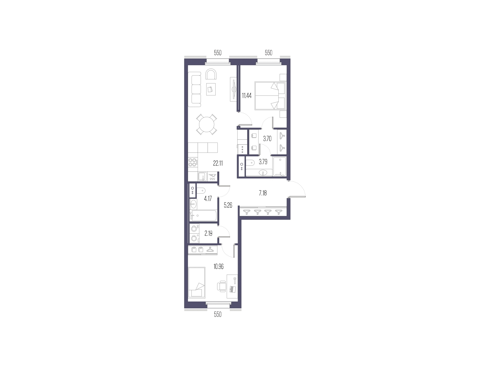 3-комнатная квартира в ЖК Преображенская площадь на 10 этаже в 1 секции. Сдача в 3 кв. 2025 г.
