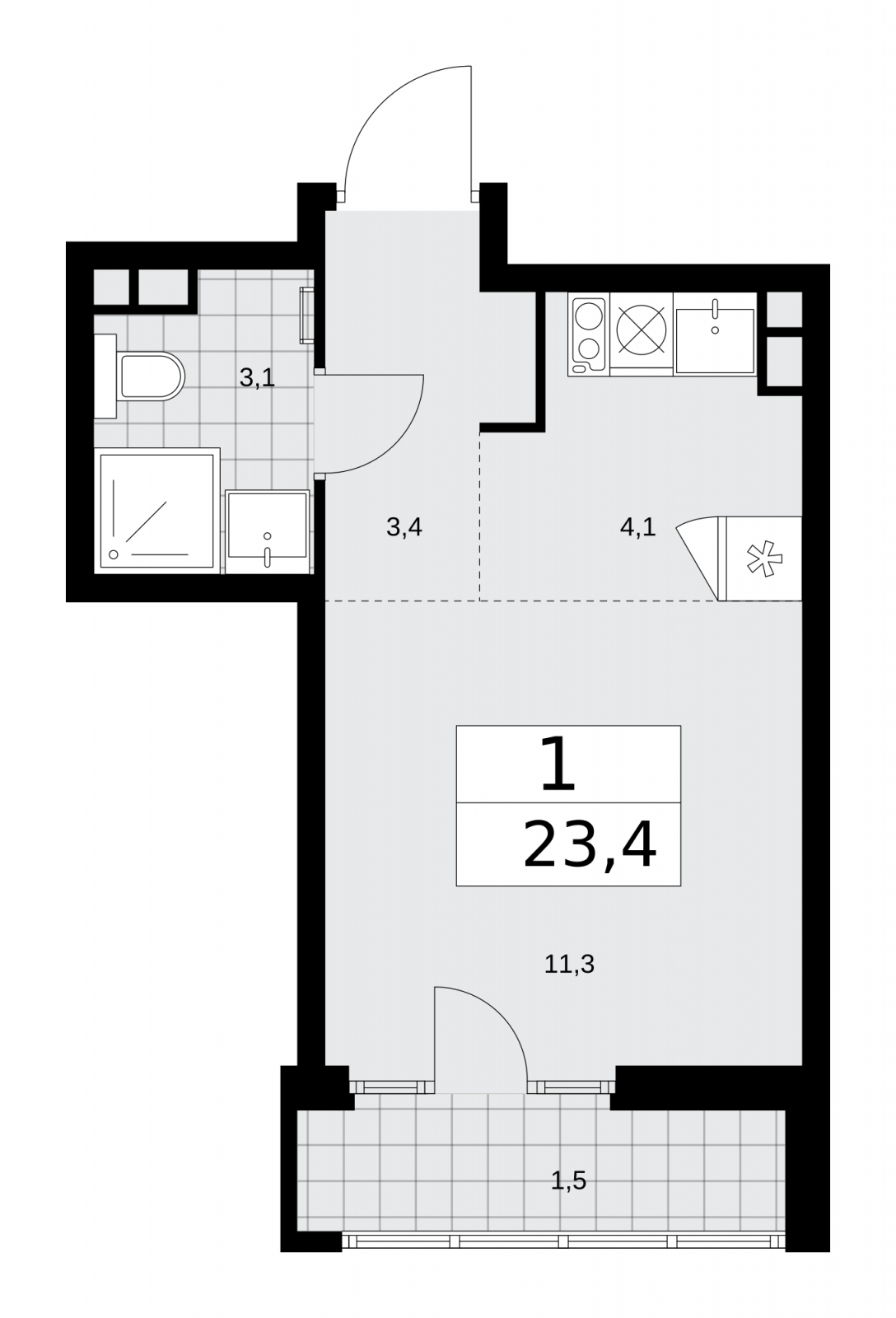 3-комнатная квартира в ЖК Преображенская площадь на 3 этаже в 1 секции. Сдача в 3 кв. 2025 г.