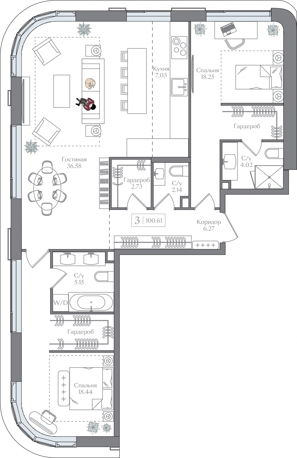 3-комнатная квартира с отделкой в ЖК Сампсониевский 32 на 7 этаже в 7 секции. Сдача в 4 кв. 2026 г.