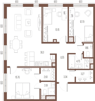 3-комнатная квартира с отделкой в ЖК Сампсониевский 32 на 9 этаже в 7 секции. Сдача в 4 кв. 2026 г.