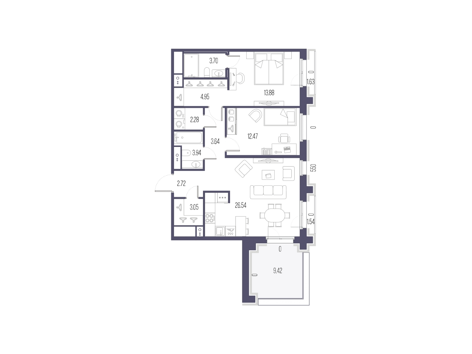 1-комнатная квартира в ЖК Летний на 12 этаже в 1 секции. Сдача в 1 кв. 2025 г.