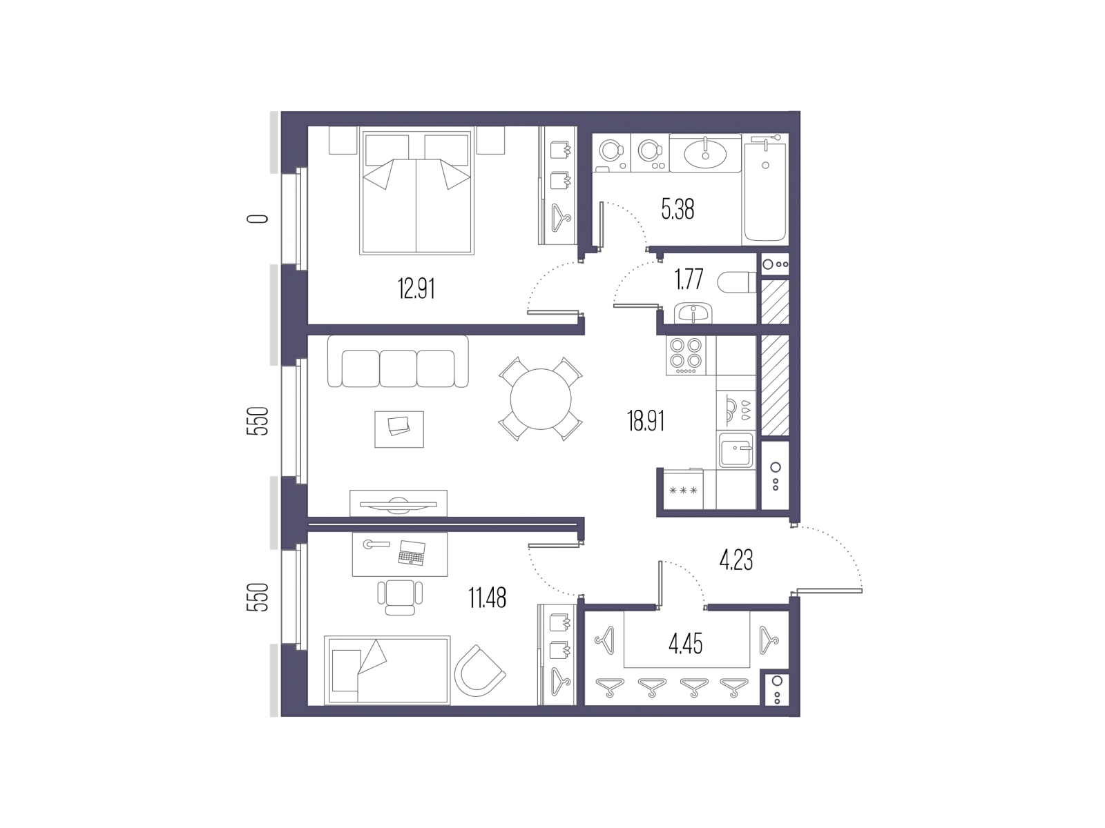 3-комнатная квартира в ЖК Преображенская площадь на 2 этаже в 2 секции. Сдача в 2 кв. 2027 г.