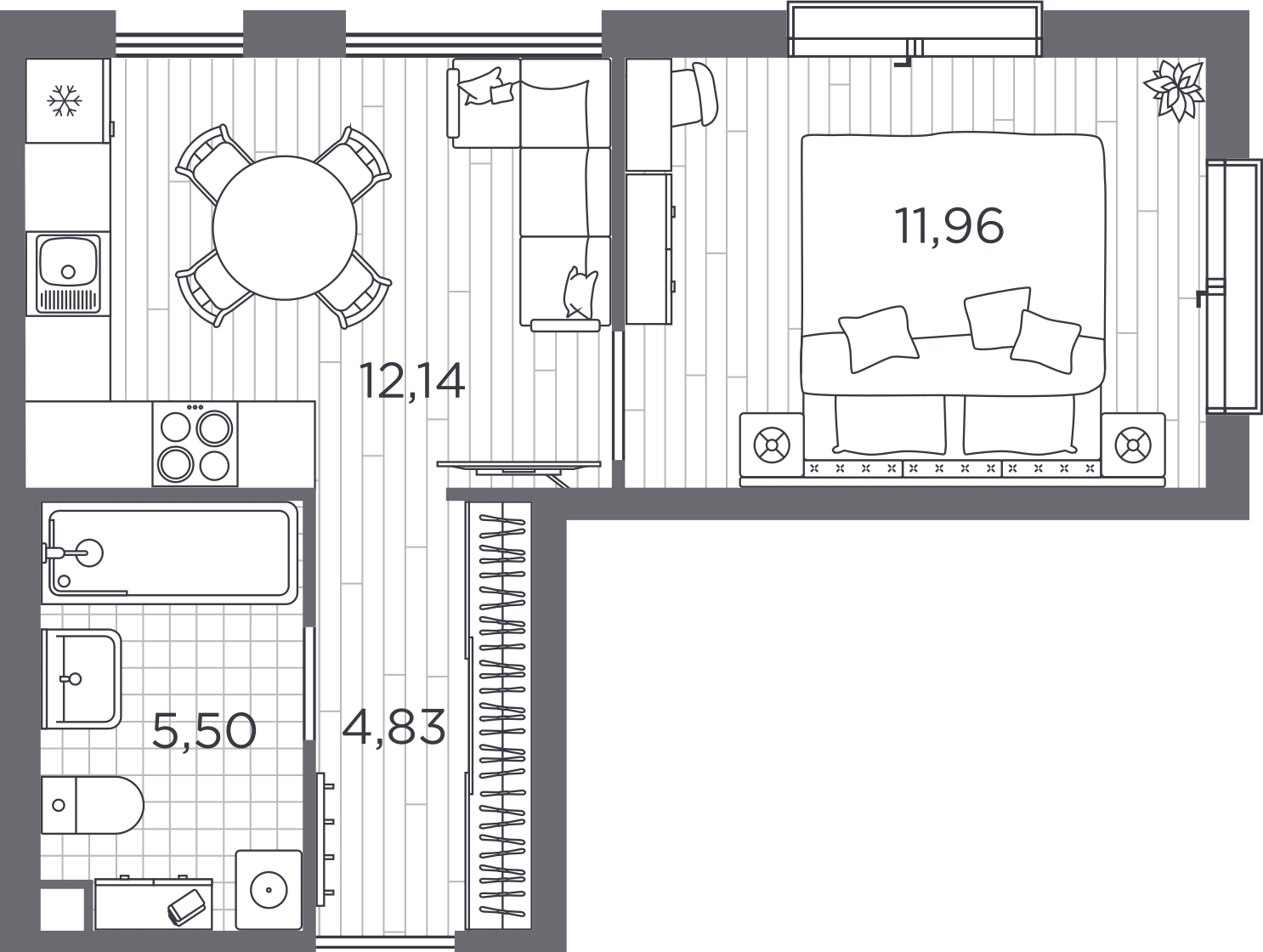 3-комнатная квартира в ЖК Преображенская площадь на 2 этаже в 1 секции. Сдача в 3 кв. 2025 г.
