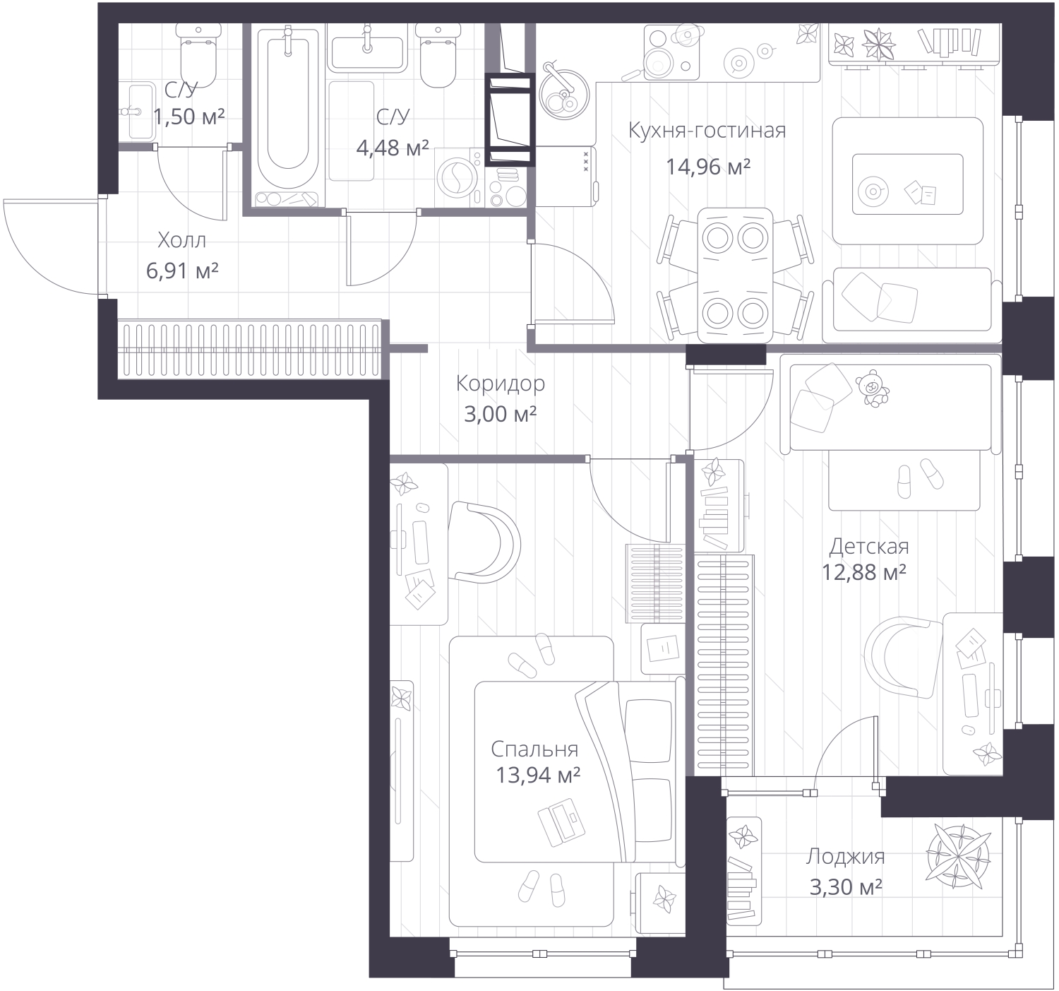 1-комнатная квартира (Студия) с отделкой в ЖК Деснаречье на 11 этаже в 1 секции. Сдача в 2 кв. 2026 г.