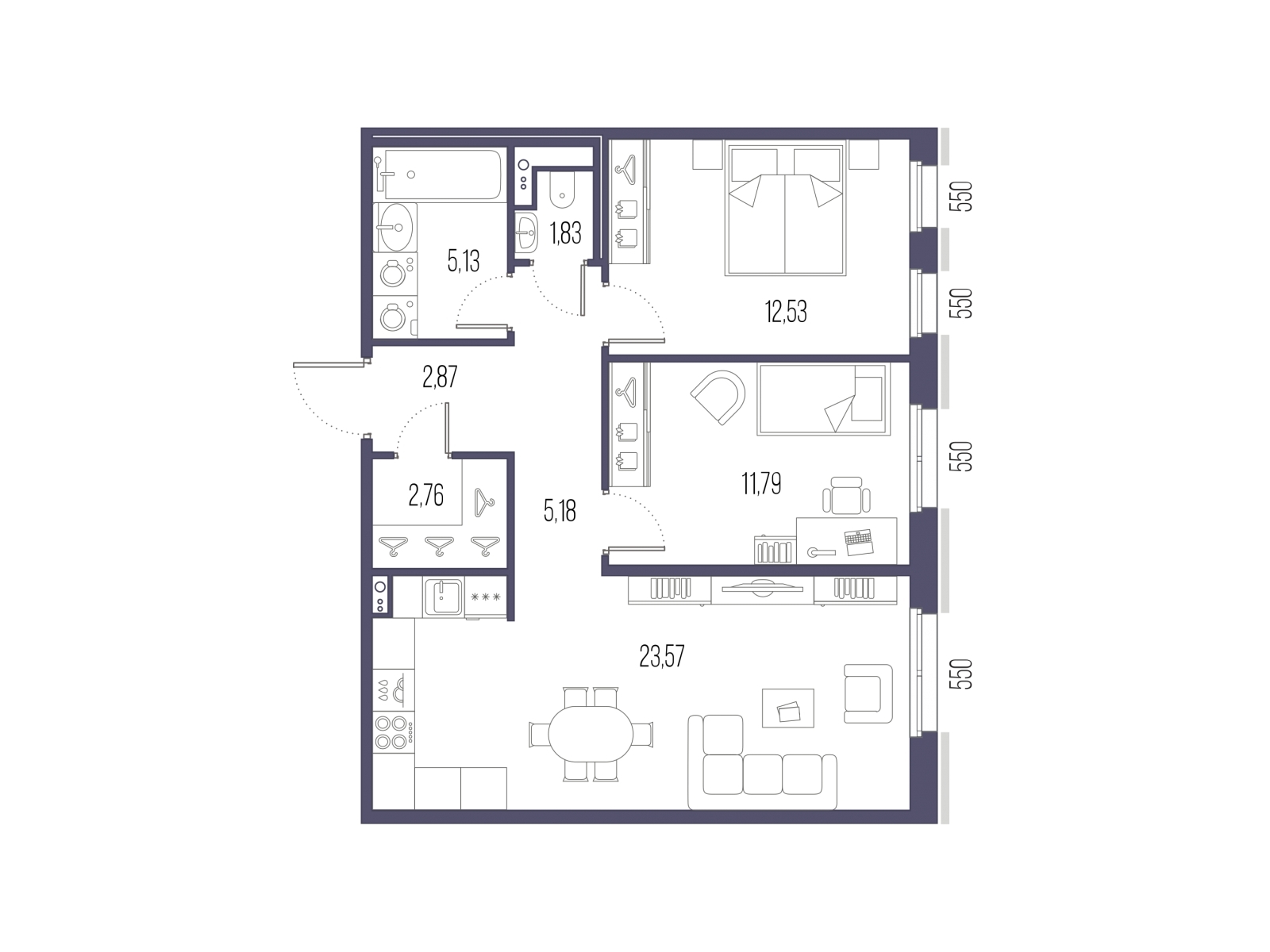 1-комнатная квартира (Студия) с отделкой в ЖК Деснаречье на 9 этаже в 1 секции. Сдача в 2 кв. 2026 г.