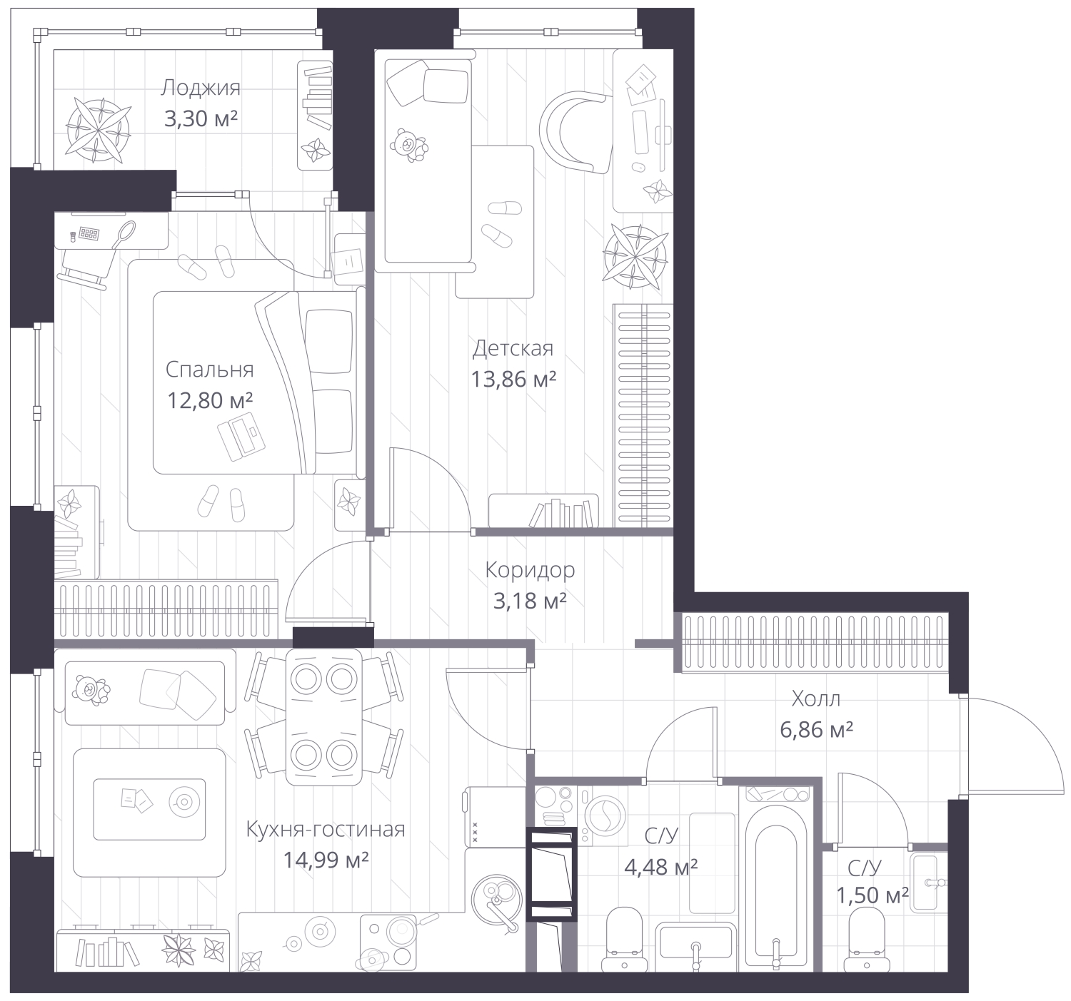 3-комнатная квартира в ЖК ERA на 6 этаже в 1 секции. Сдача в 3 кв. 2026 г.