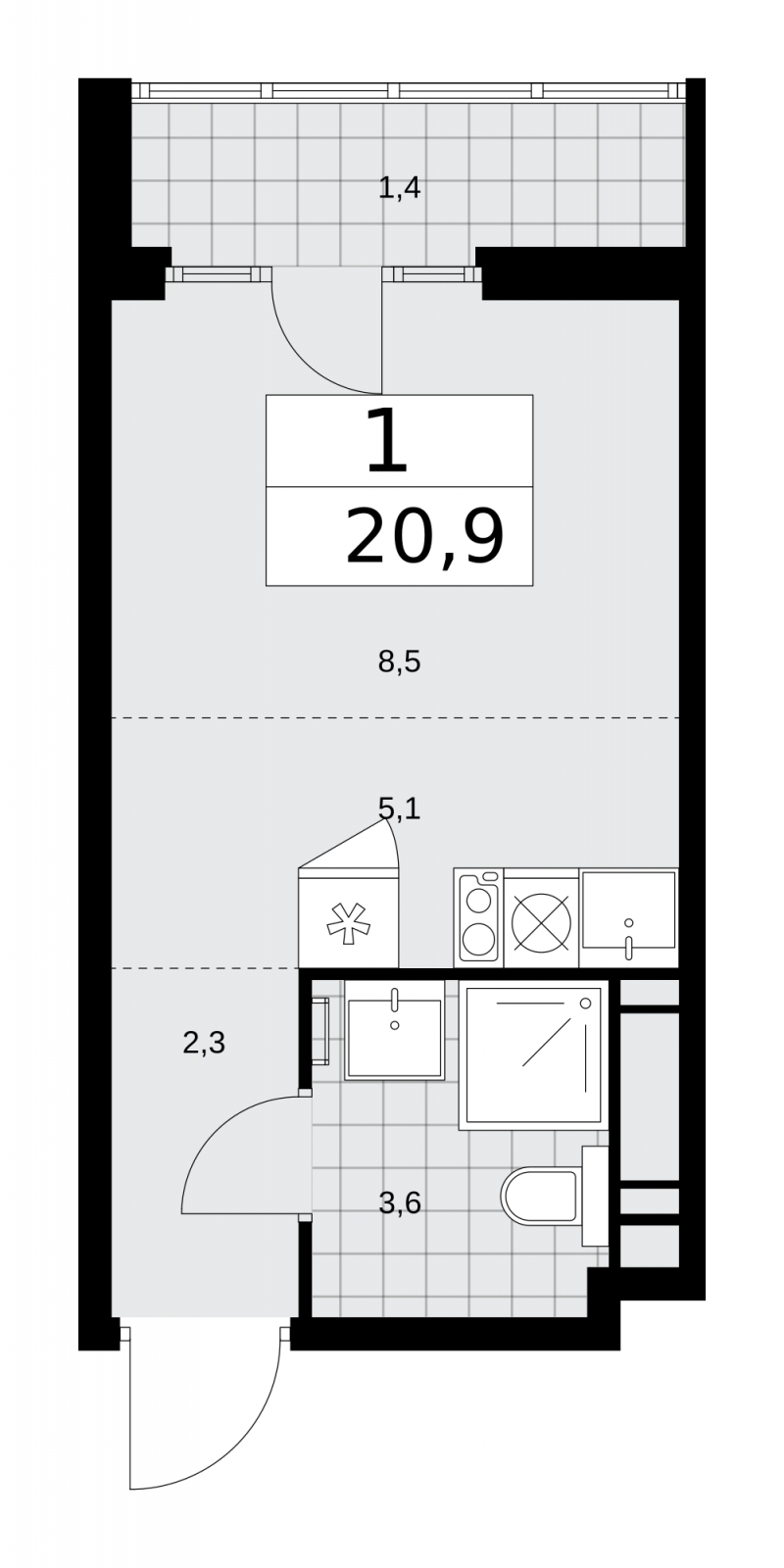 2-комнатная квартира с отделкой в ЖК Деснаречье на 8 этаже в 4 секции. Сдача в 2 кв. 2026 г.