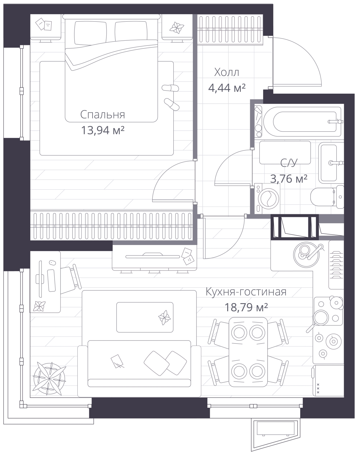 2-комнатная квартира с отделкой в ЖК Деснаречье на 12 этаже в 4 секции. Сдача в 2 кв. 2026 г.