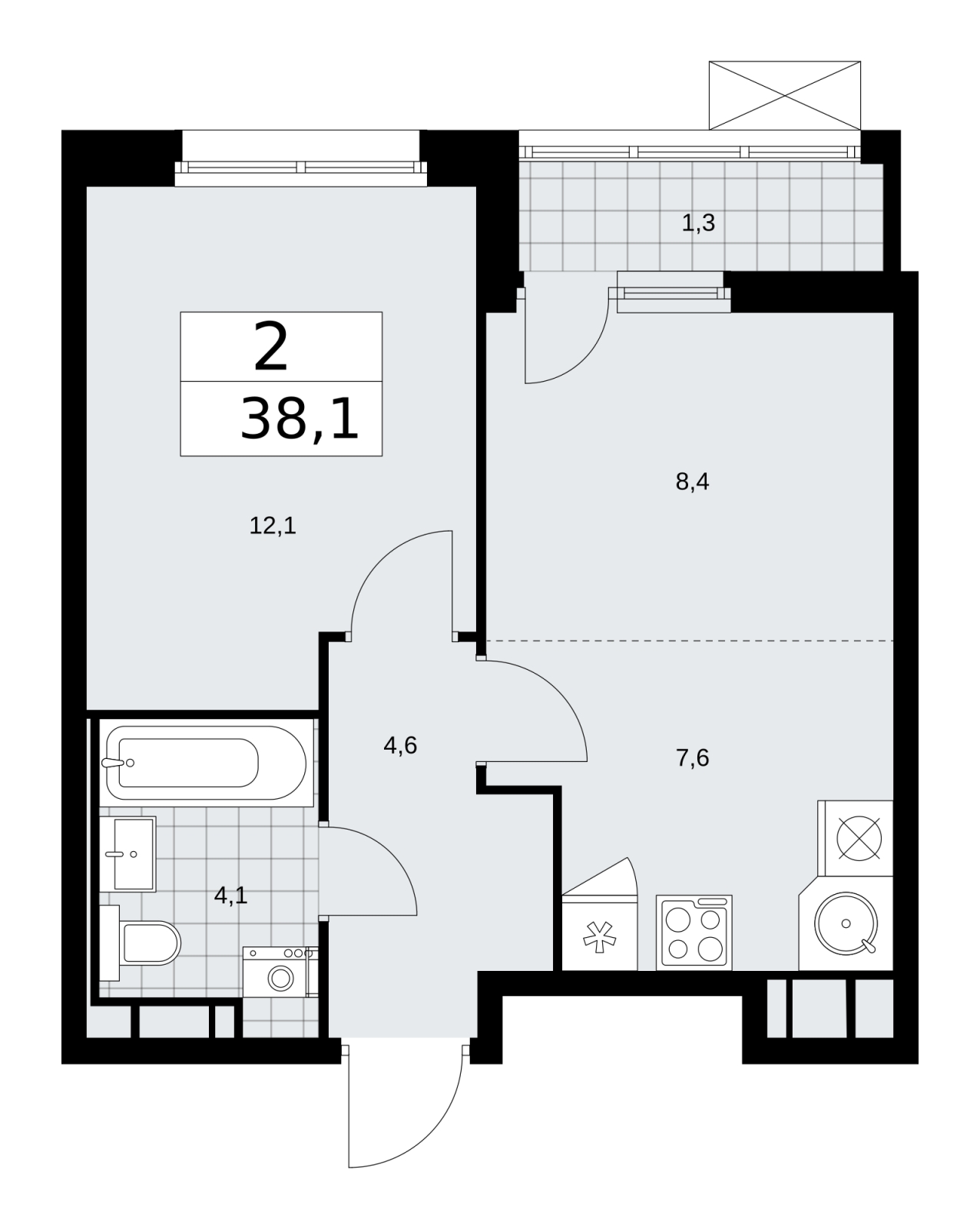 2-комнатная квартира с отделкой в ЖК Скандинавия на 13 этаже в 1 секции. Сдача в 2 кв. 2026 г.