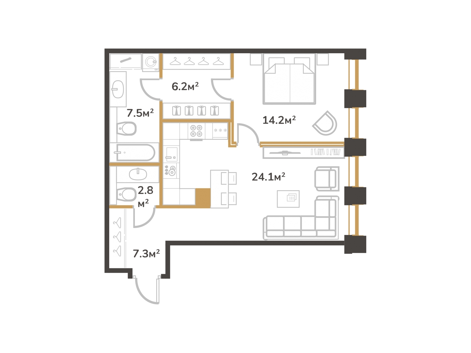 1-комнатная квартира с отделкой в ЖК Деснаречье на 8 этаже в 3 секции. Сдача в 2 кв. 2026 г.