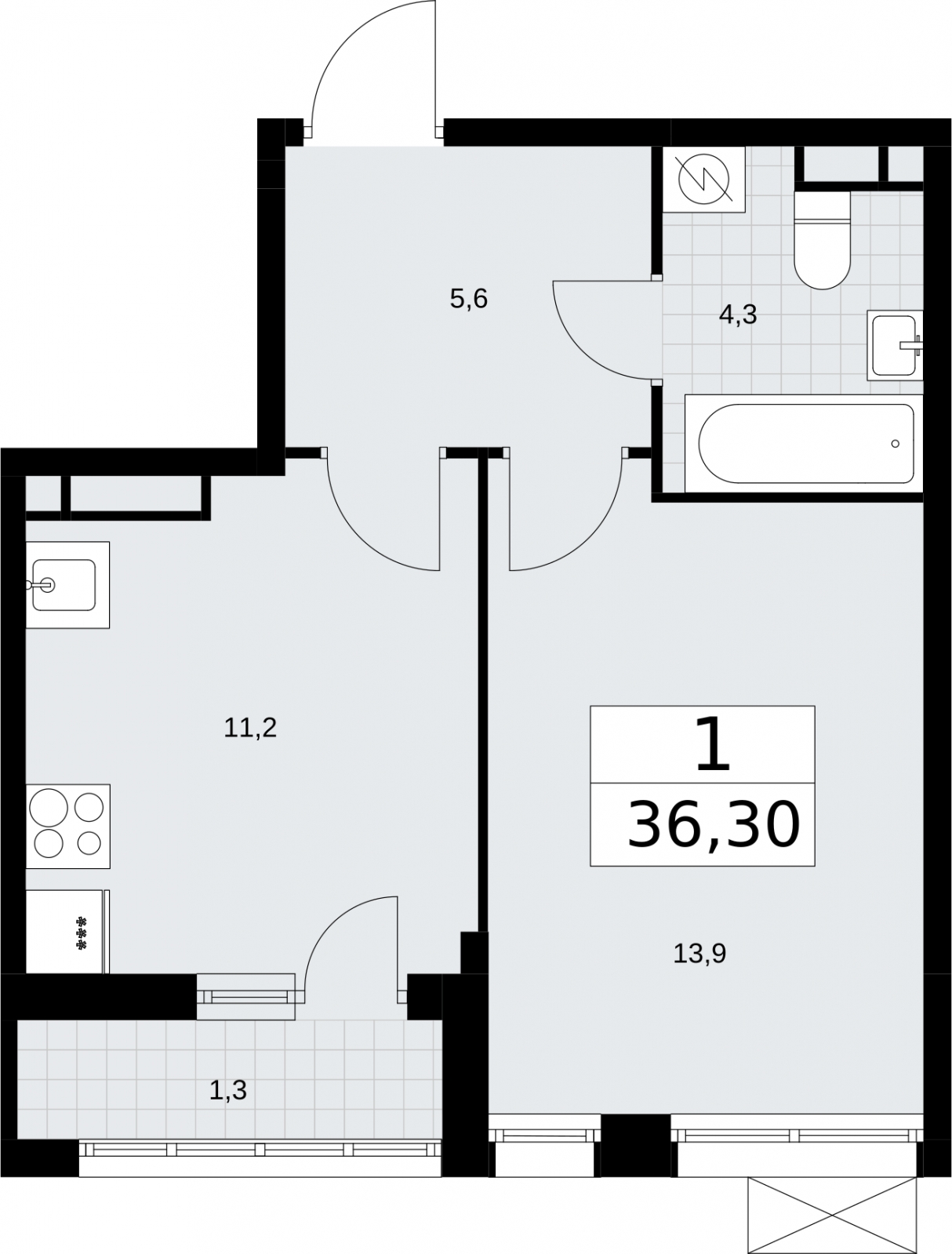 1-комнатная квартира (Студия) с отделкой в ЖК Деснаречье на 9 этаже в 3 секции. Сдача в 2 кв. 2026 г.