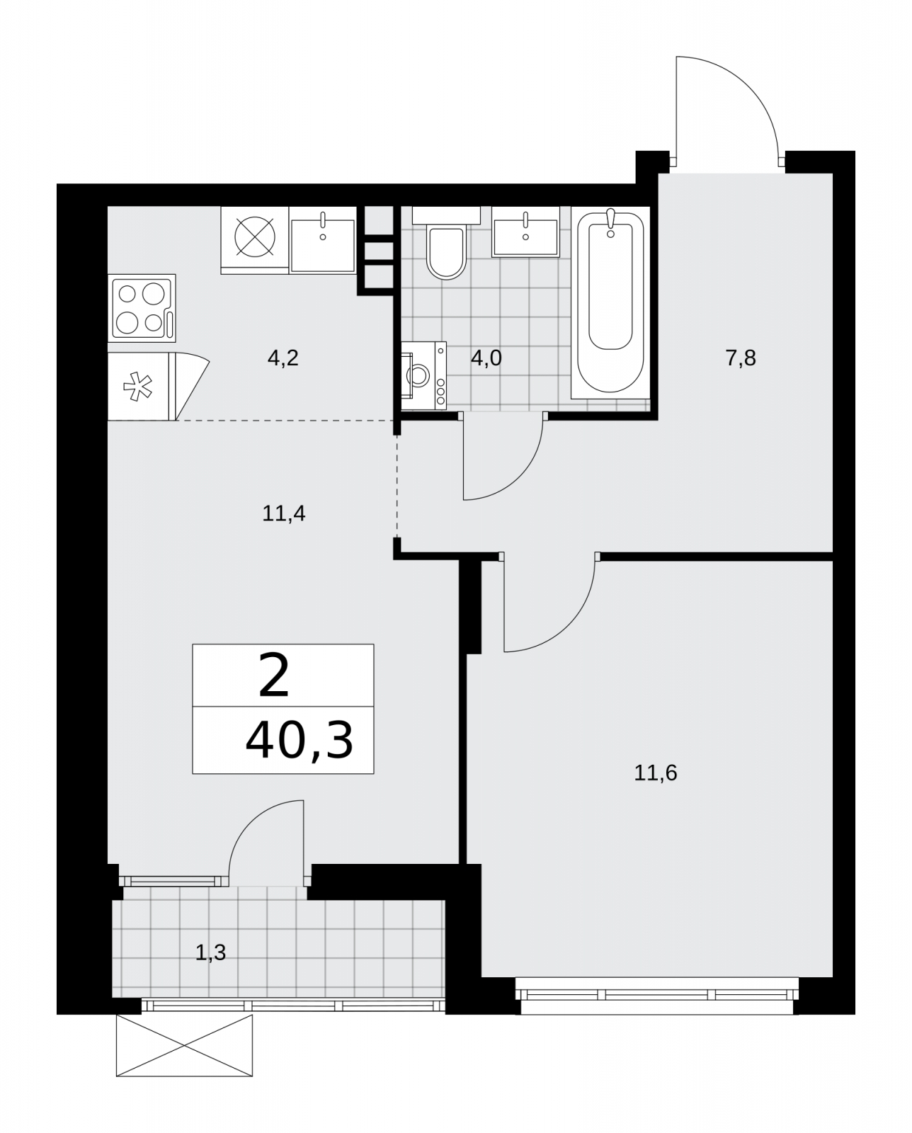 2-комнатная квартира с отделкой в ЖК Зарека на 1 этаже в 1 секции. Сдача в 3 кв. 2026 г.