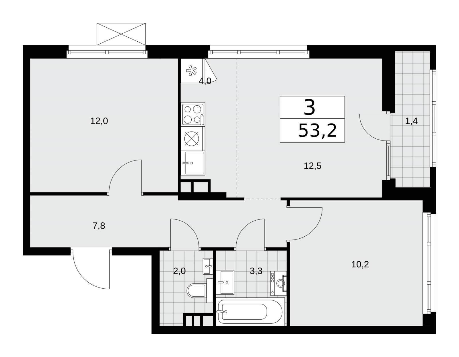 3-комнатная квартира с отделкой в ЖК Зарека на 5 этаже в 2 секции. Сдача в 3 кв. 2026 г.