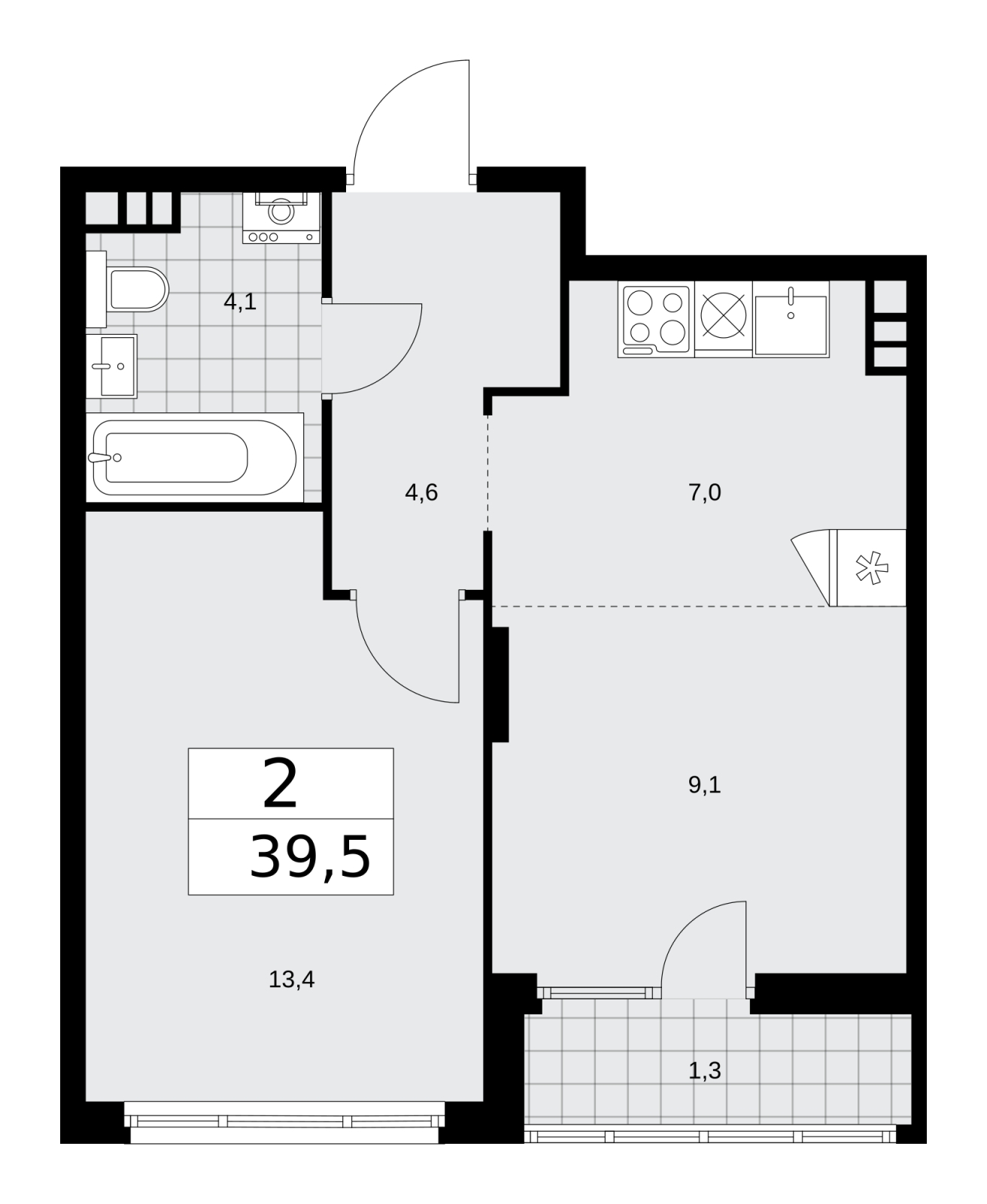 1-комнатная квартира с отделкой в ЖК Деснаречье на 11 этаже в 3 секции. Сдача в 2 кв. 2026 г.