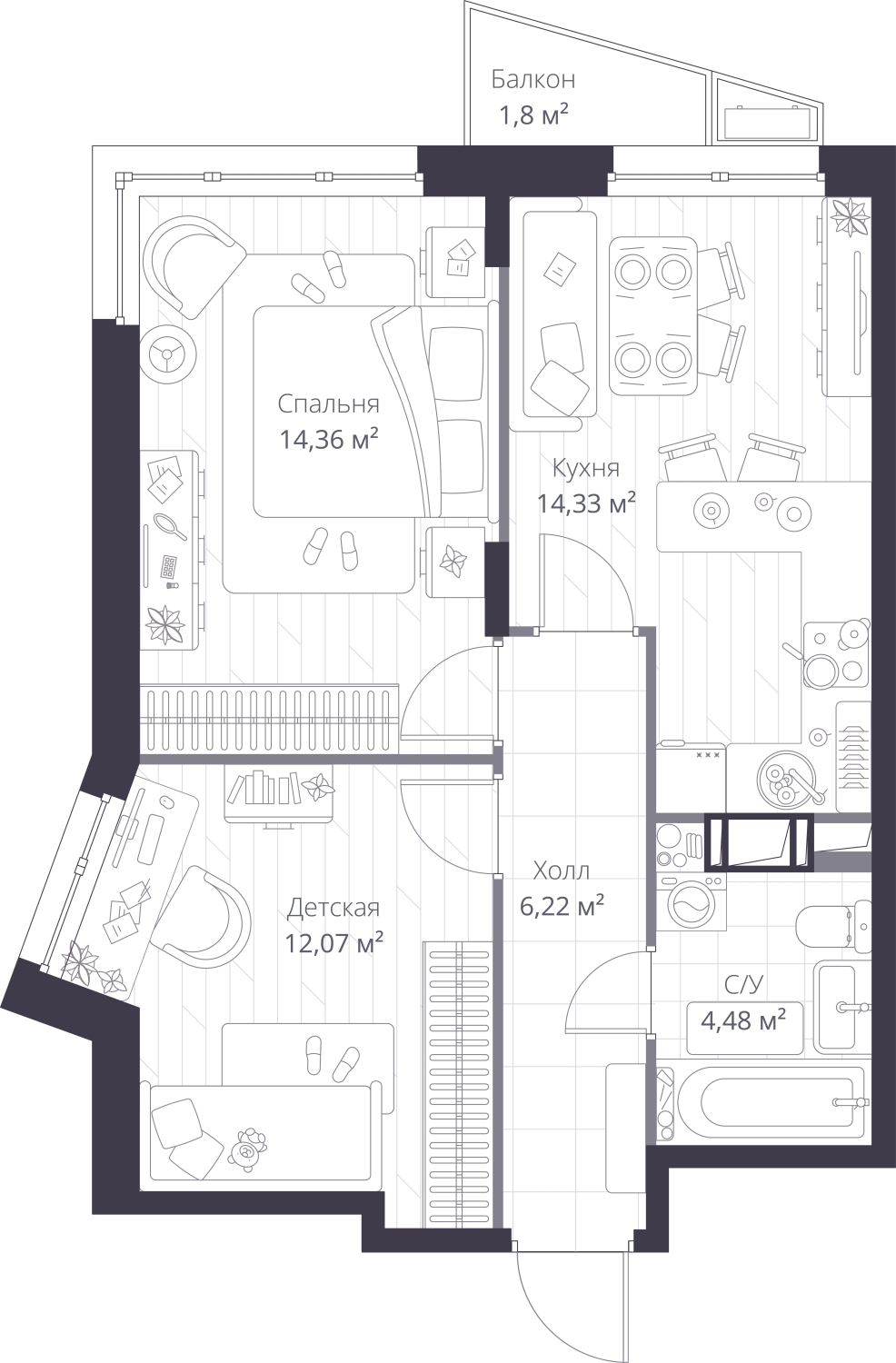 1-комнатная квартира с отделкой в Veren Nort Сертолово на 4 этаже в 1 секции. Сдача в 1 кв. 2027 г.
