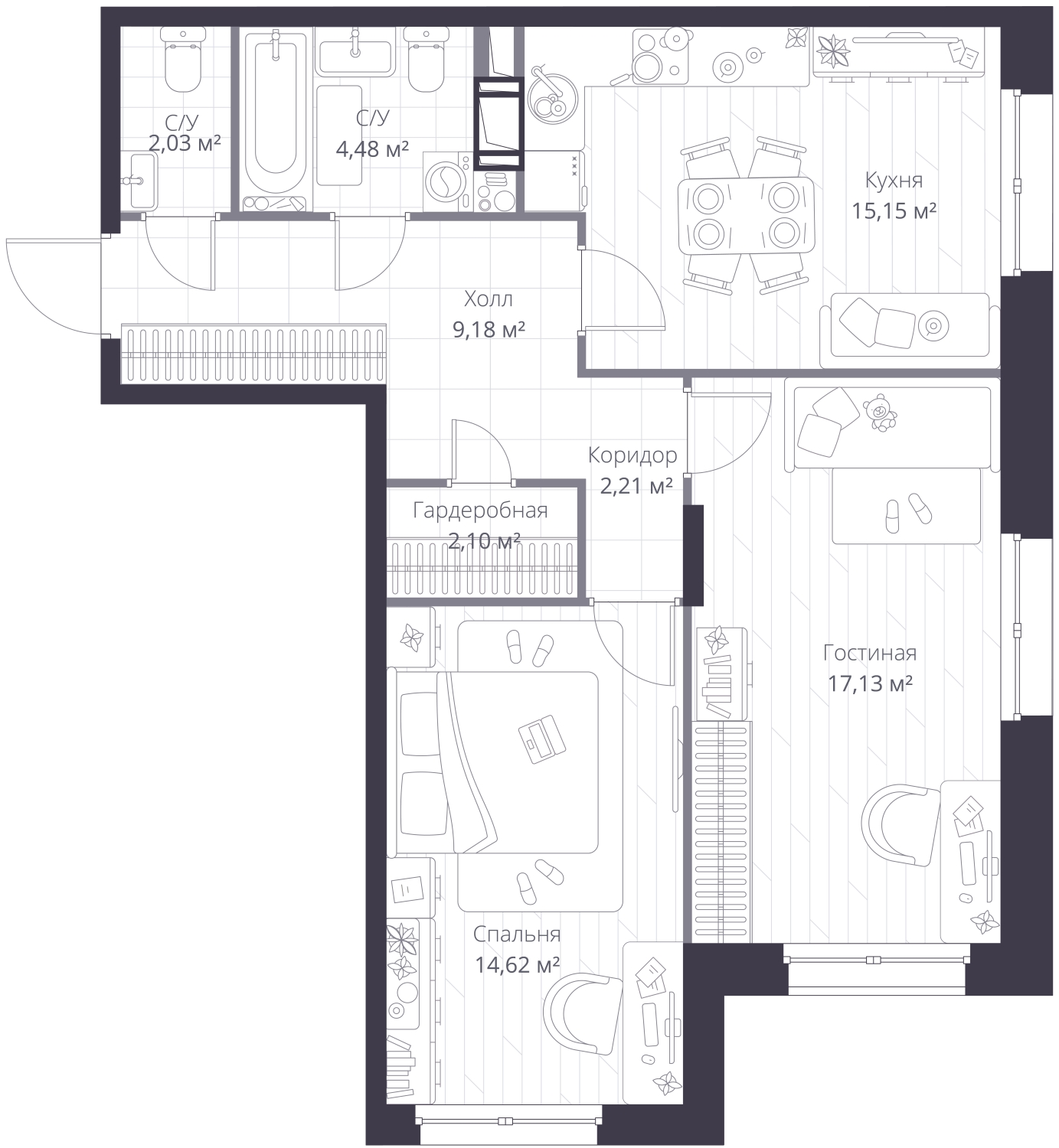 1-комнатная квартира (Студия) с отделкой в ЖК Деснаречье на 14 этаже в 4 секции. Сдача в 2 кв. 2026 г.