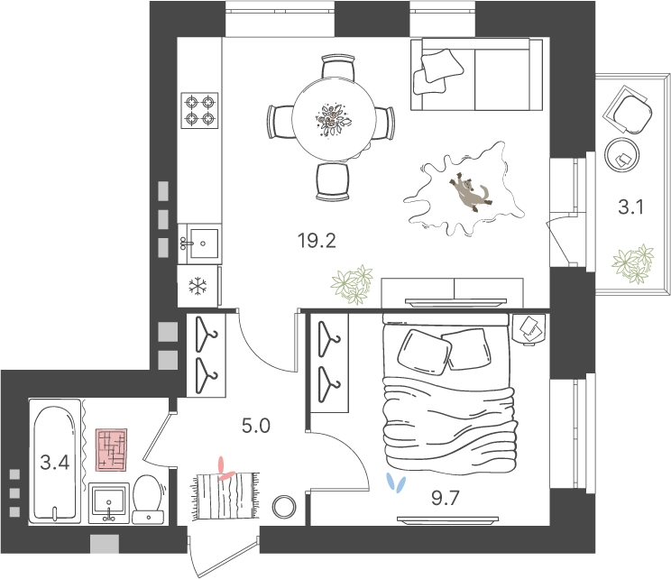 2-комнатная квартира с отделкой в ЖК Зарека на 5 этаже в 4 секции. Сдача в 3 кв. 2026 г.