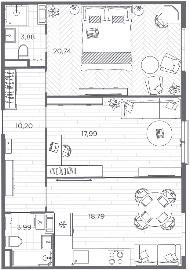1-комнатная квартира (Студия) с отделкой в ЖК N'ICE LOFT на 3 этаже в 1 секции. Сдача в 1 кв. 2024 г.