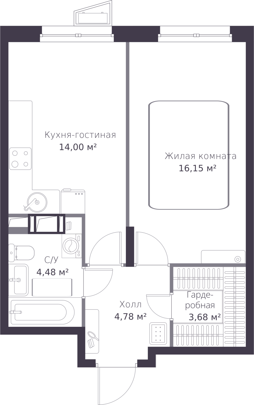 1-комнатная квартира (Студия) в ЖК N'ICE LOFT на 4 этаже в 3 секции. Сдача в 1 кв. 2024 г.