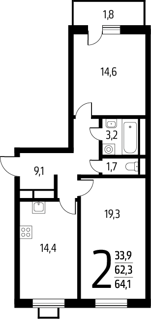1-комнатная квартира (Студия) с отделкой в ЖК N'ICE LOFT на 9 этаже в 1 секции. Сдача в 1 кв. 2024 г.