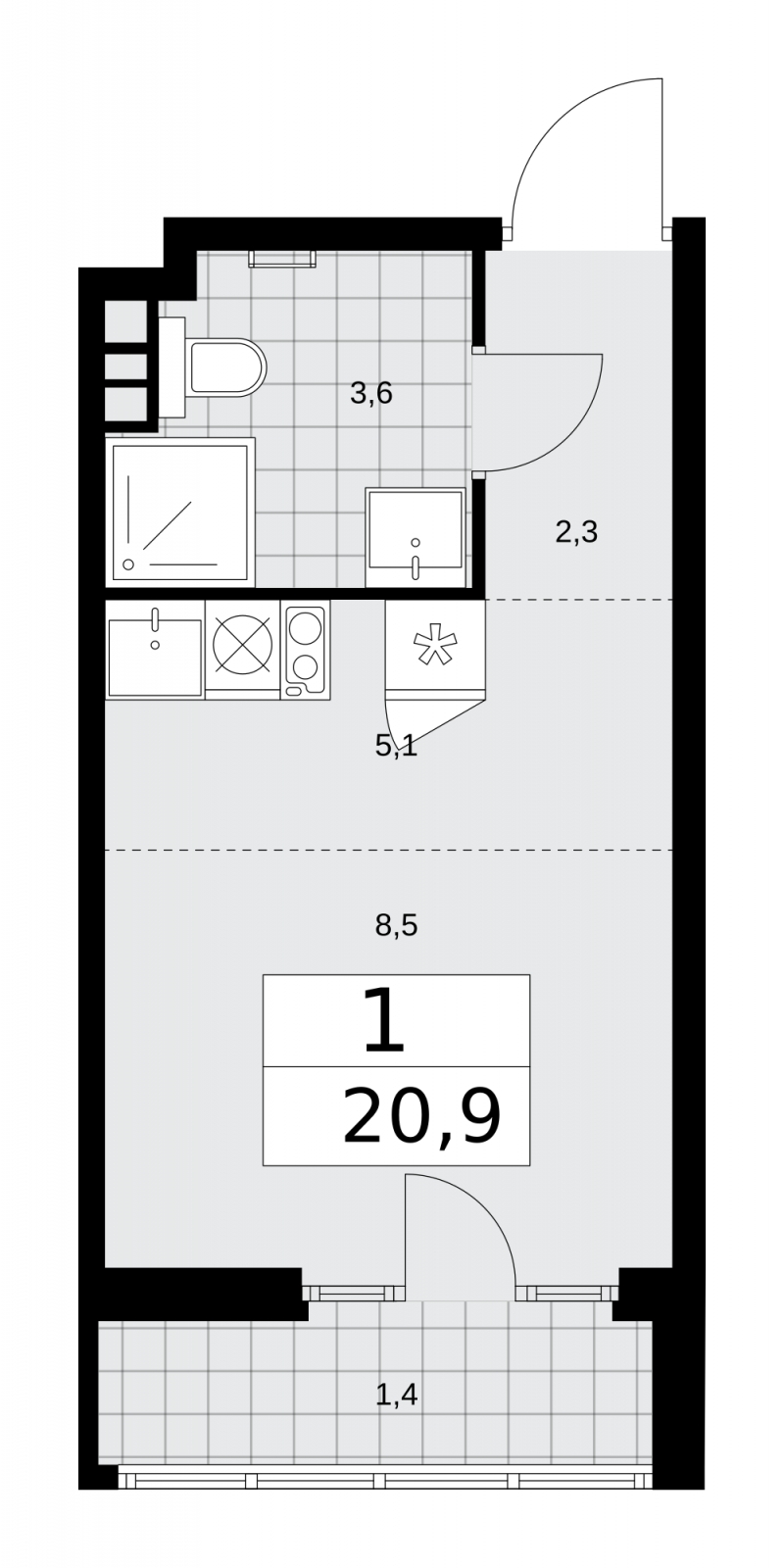 1-комнатная квартира (Студия) с отделкой в ЖК N'ICE LOFT на 4 этаже в 1 секции. Сдача в 1 кв. 2024 г.