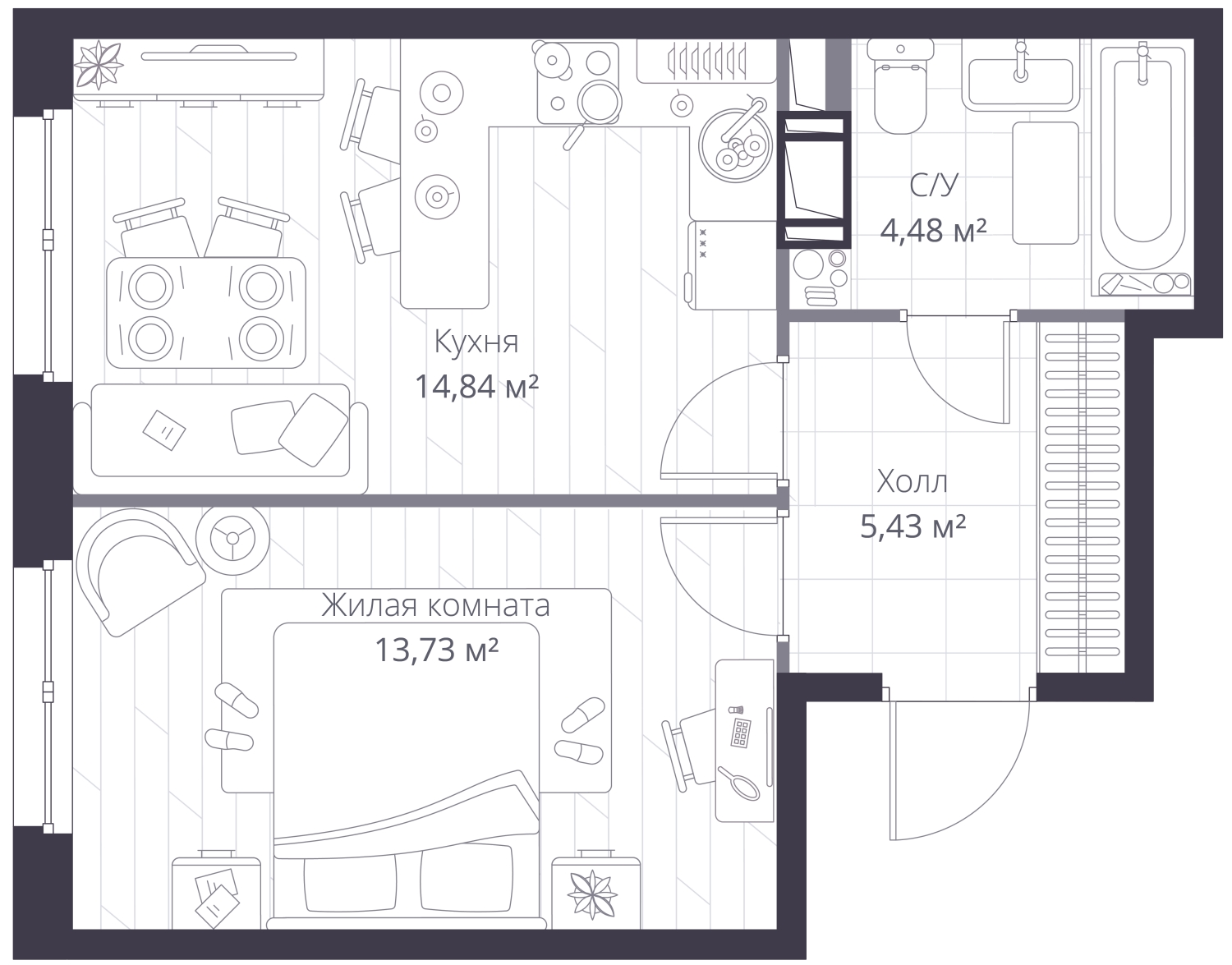 3-комнатная квартира в ЖК Преображенская площадь на 2 этаже в 2 секции. Сдача в 3 кв. 2024 г.