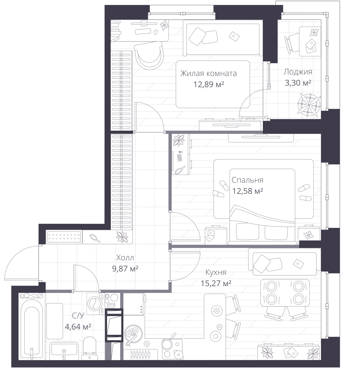 3-комнатная квартира в Veren Nort Сертолово на 8 этаже в 1 секции. Сдача в 1 кв. 2027 г.