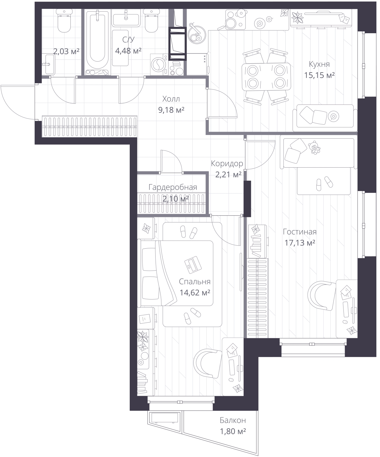 1-комнатная квартира (Студия) с отделкой в Veren Nort Сертолово на 9 этаже в 1 секции. Сдача в 1 кв. 2027 г.