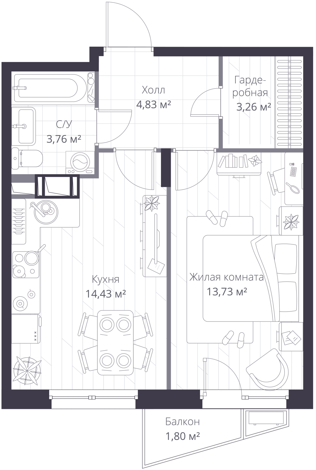 3-комнатная квартира с отделкой в ЖК Зарека на 5 этаже в 5 секции. Сдача в 3 кв. 2026 г.