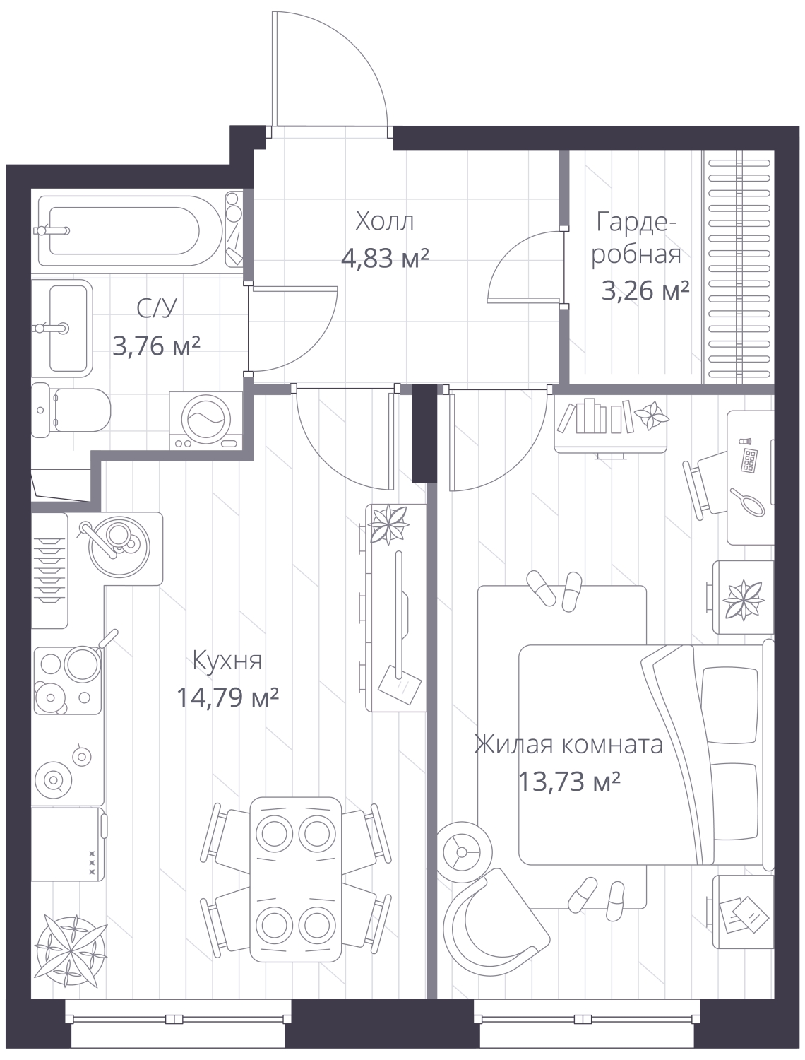 1-комнатная квартира (Студия) с отделкой в Veren Nort Сертолово на 2 этаже в 1 секции. Сдача в 1 кв. 2027 г.