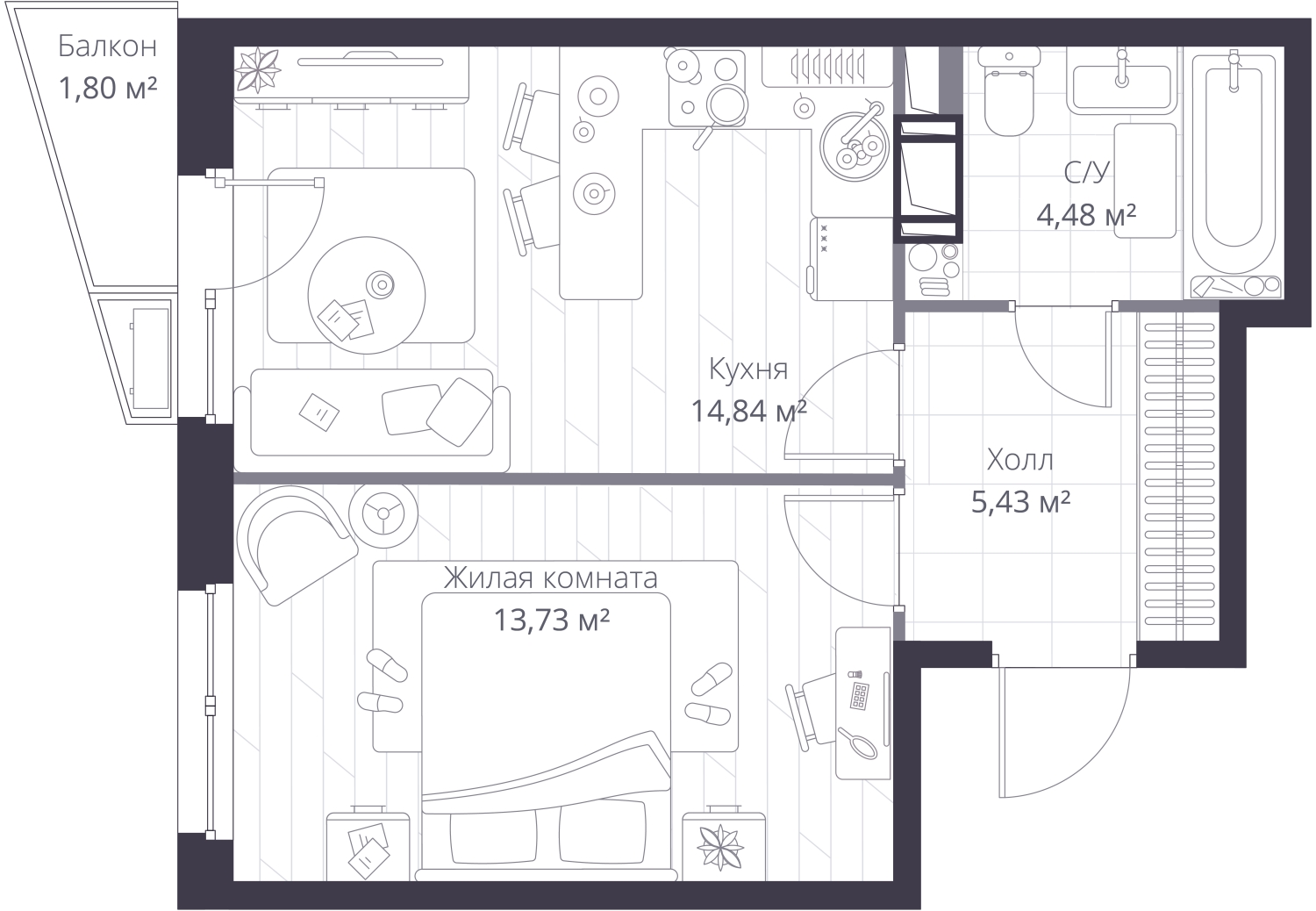 1-комнатная квартира (Студия) в Veren Nort Сертолово на 9 этаже в 1 секции. Сдача в 1 кв. 2027 г.