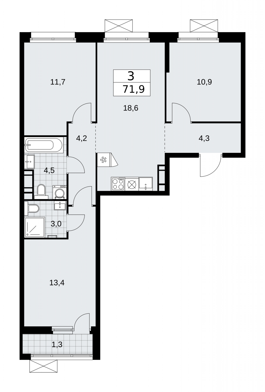 1-комнатная квартира с отделкой в ЖК Скандинавия на 3 этаже в 1 секции. Сдача в 2 кв. 2026 г.