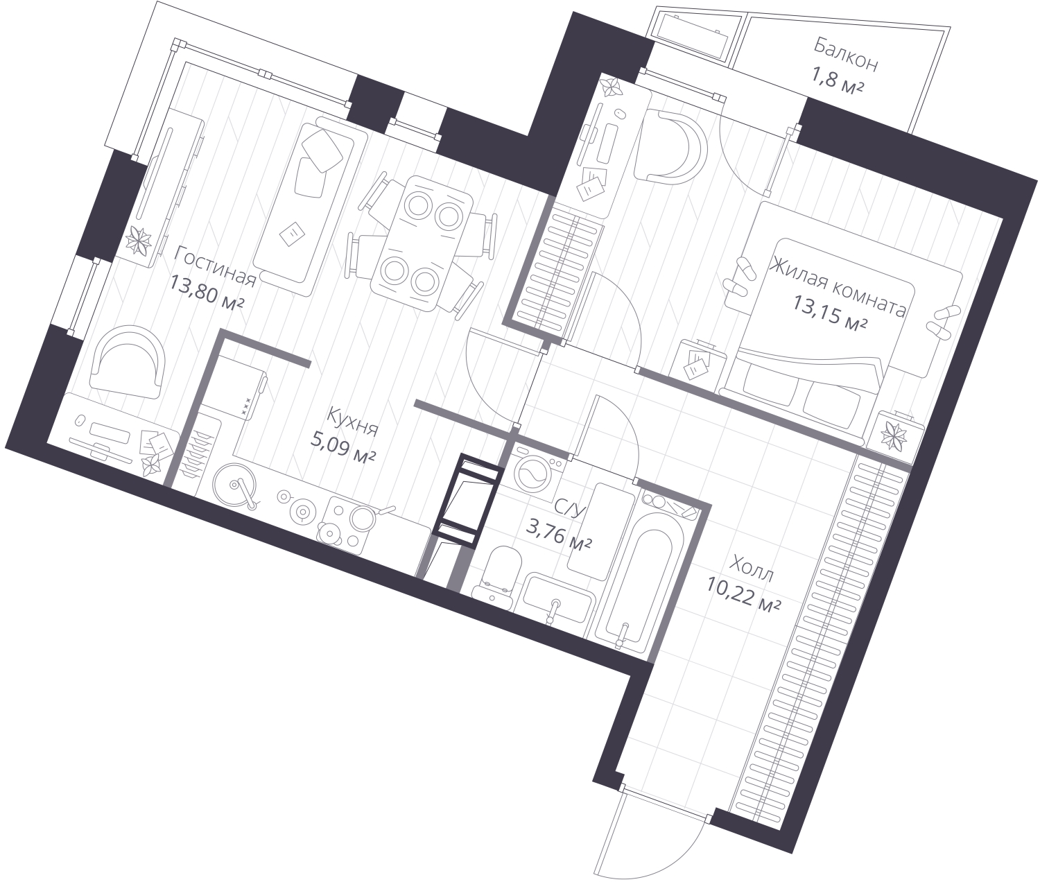 2-комнатная квартира с отделкой в ЖК Зарека на 8 этаже в 1 секции. Сдача в 3 кв. 2026 г.