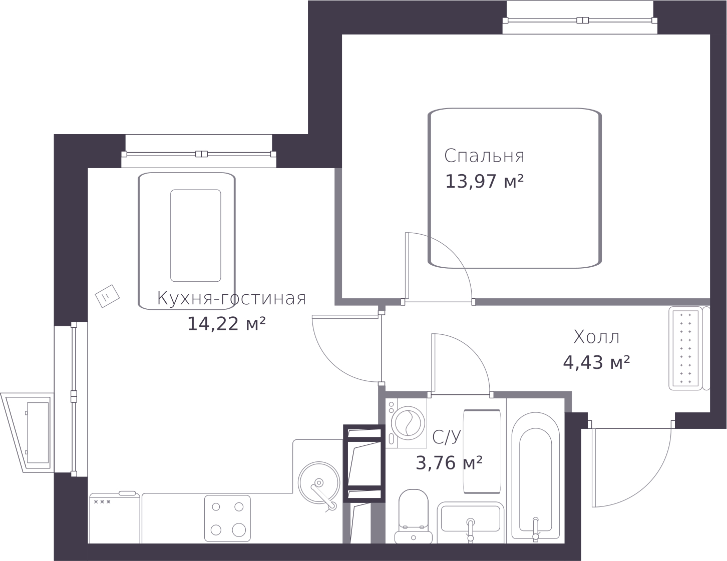 2-комнатная квартира с отделкой в ЖК Деснаречье на 14 этаже в 1 секции. Сдача в 2 кв. 2026 г.