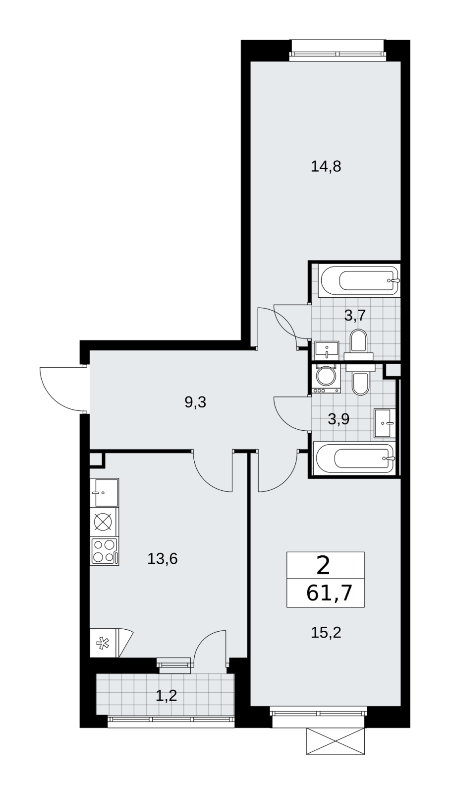 1-комнатная квартира (Студия) в ЖК Скандинавия на 14 этаже в 3 секции. Сдача в 2 кв. 2026 г.